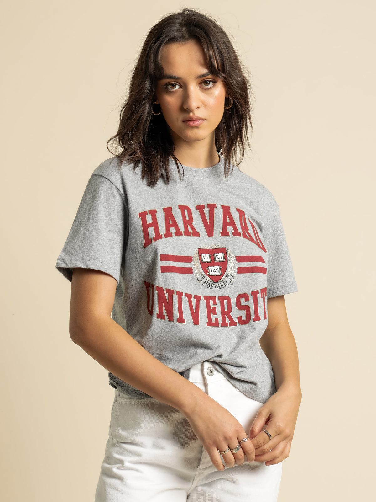 Harvard Seal Logo Lines T-Shirt in Grey Marle