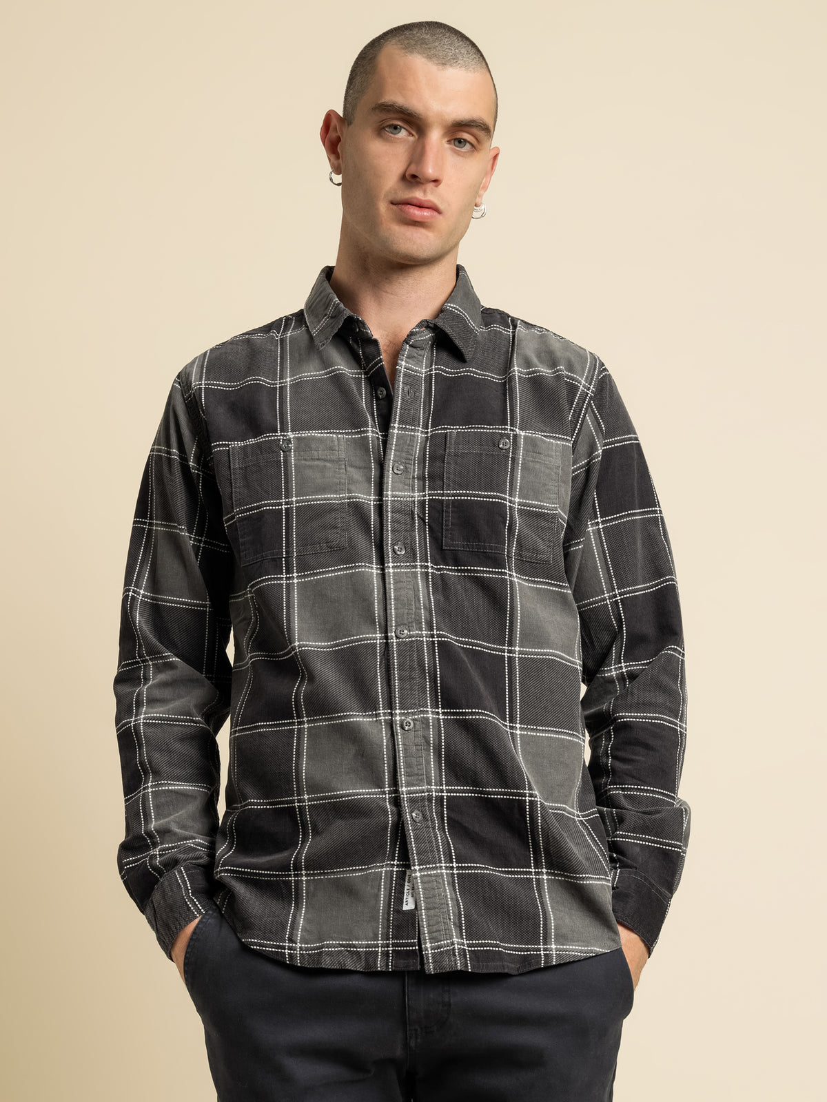 Zion Cord Long Sleeve Shirt in Midnight Plaid