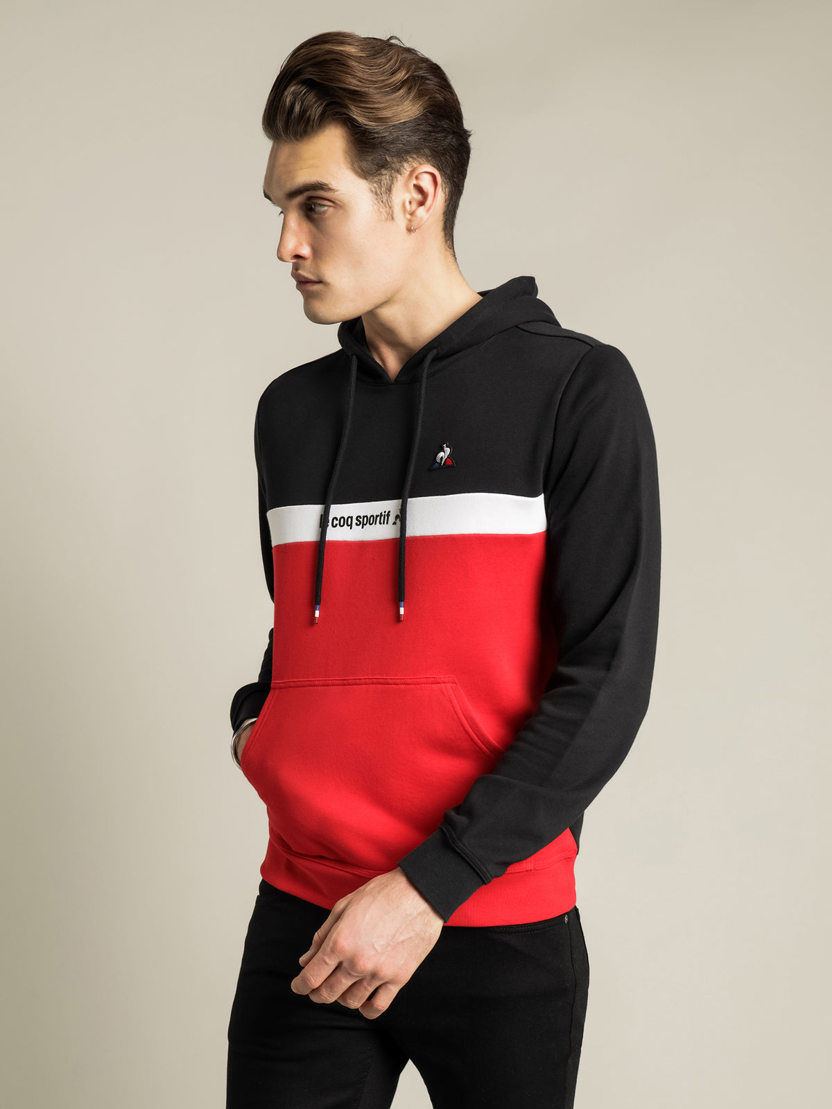 Georges Hooded Sweat in Black &amp; Red