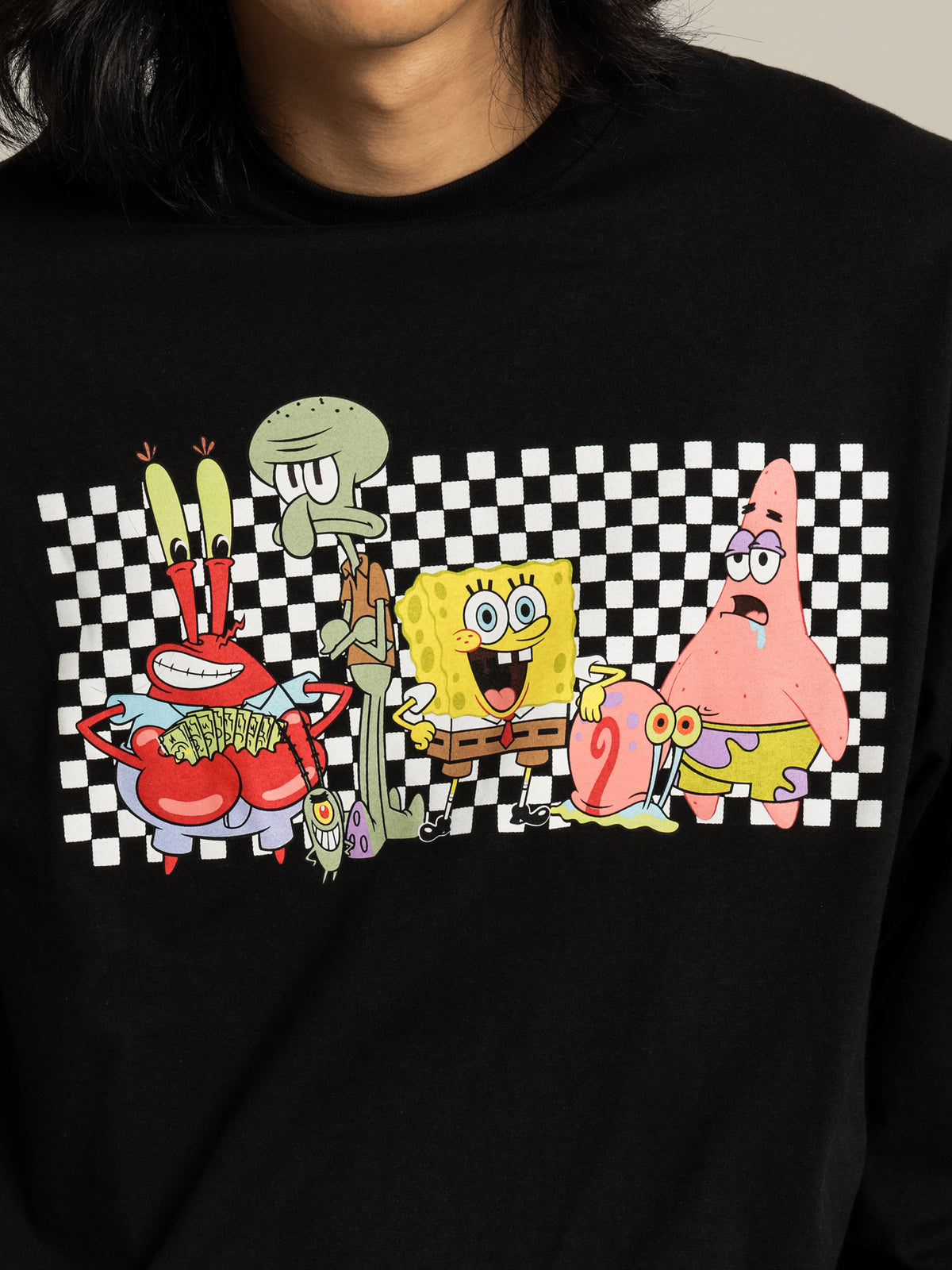 SpongeBob Characters Long Sleeve T-Shirt in Black