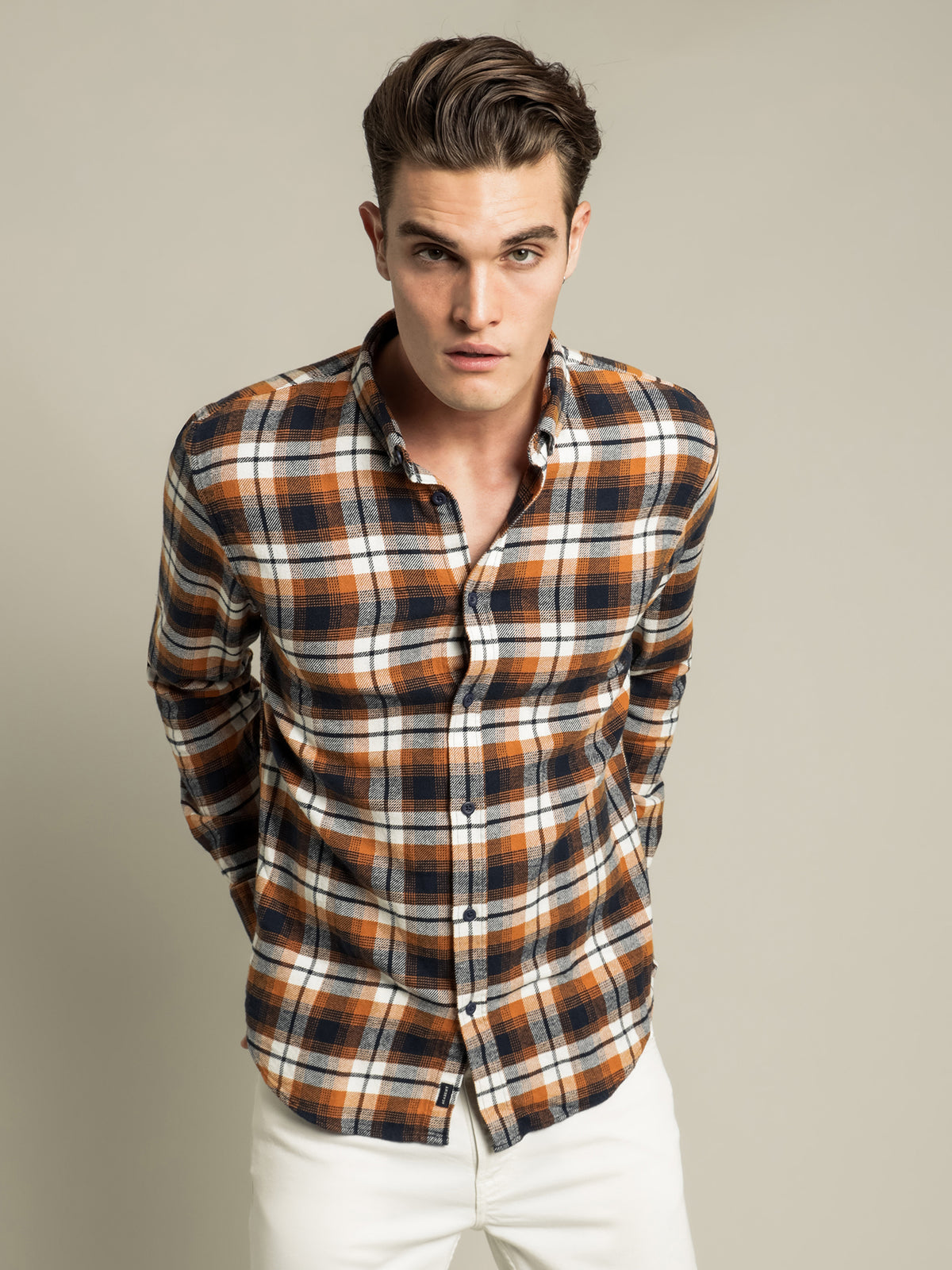 State Check Shirt in Navy &amp; Almond