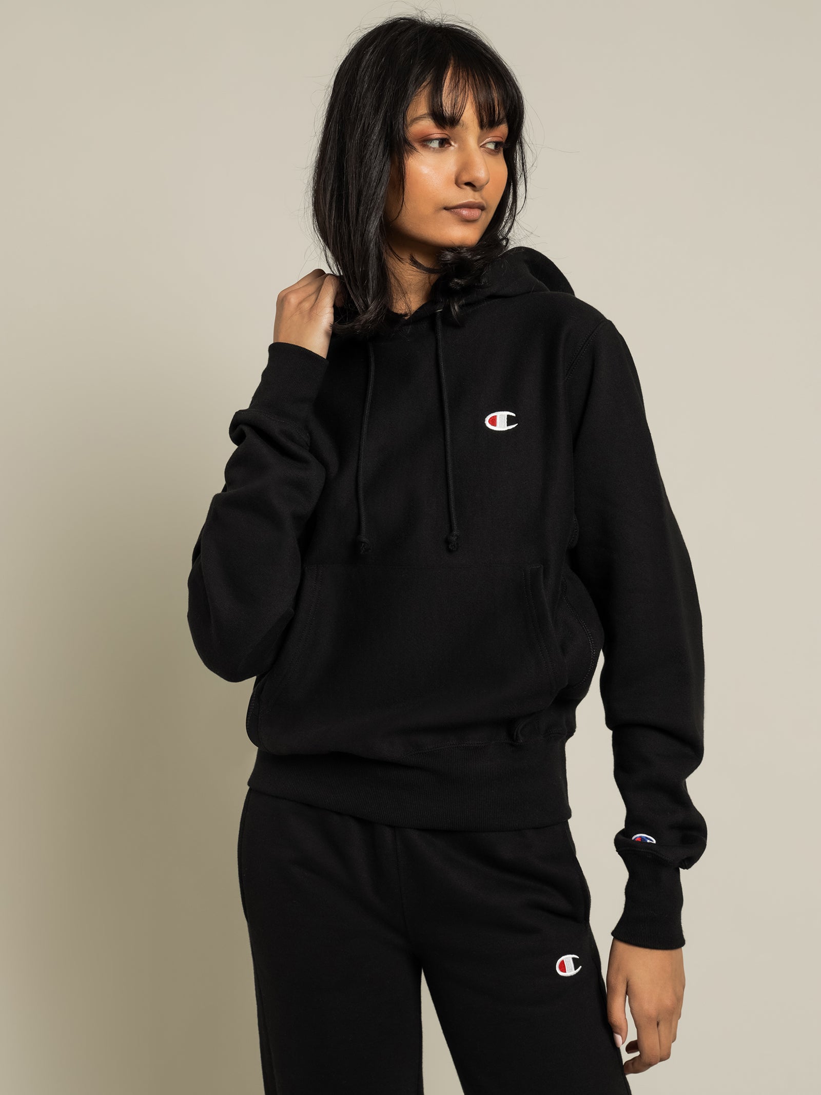 Hooded Sweatshirt Champion Reverse Weave Sweatshirt Black Champion