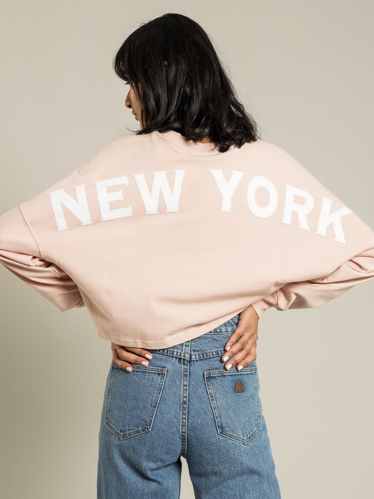 Majestic Rando NY Yankees Long Sleeve Crop T-Shirt | Peach
