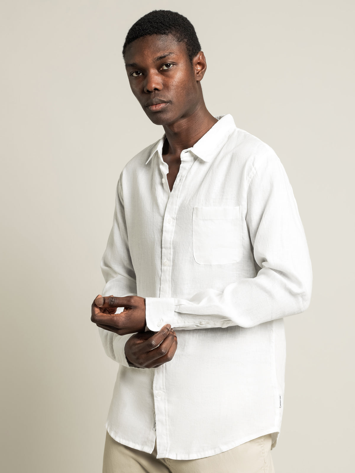 Nelson Long Sleeve Shirt in White Linen
