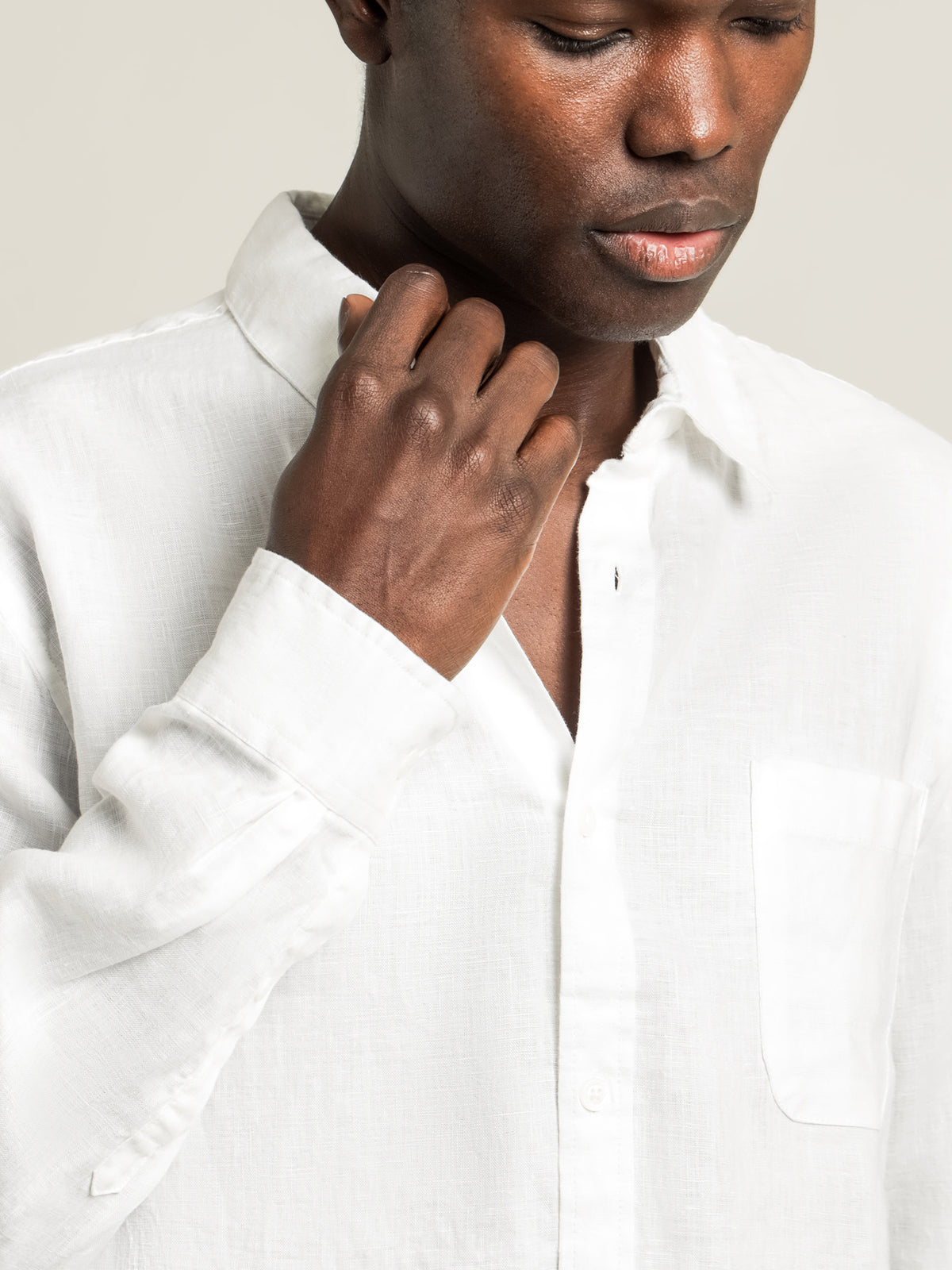 Nelson Long Sleeve Shirt in White Linen