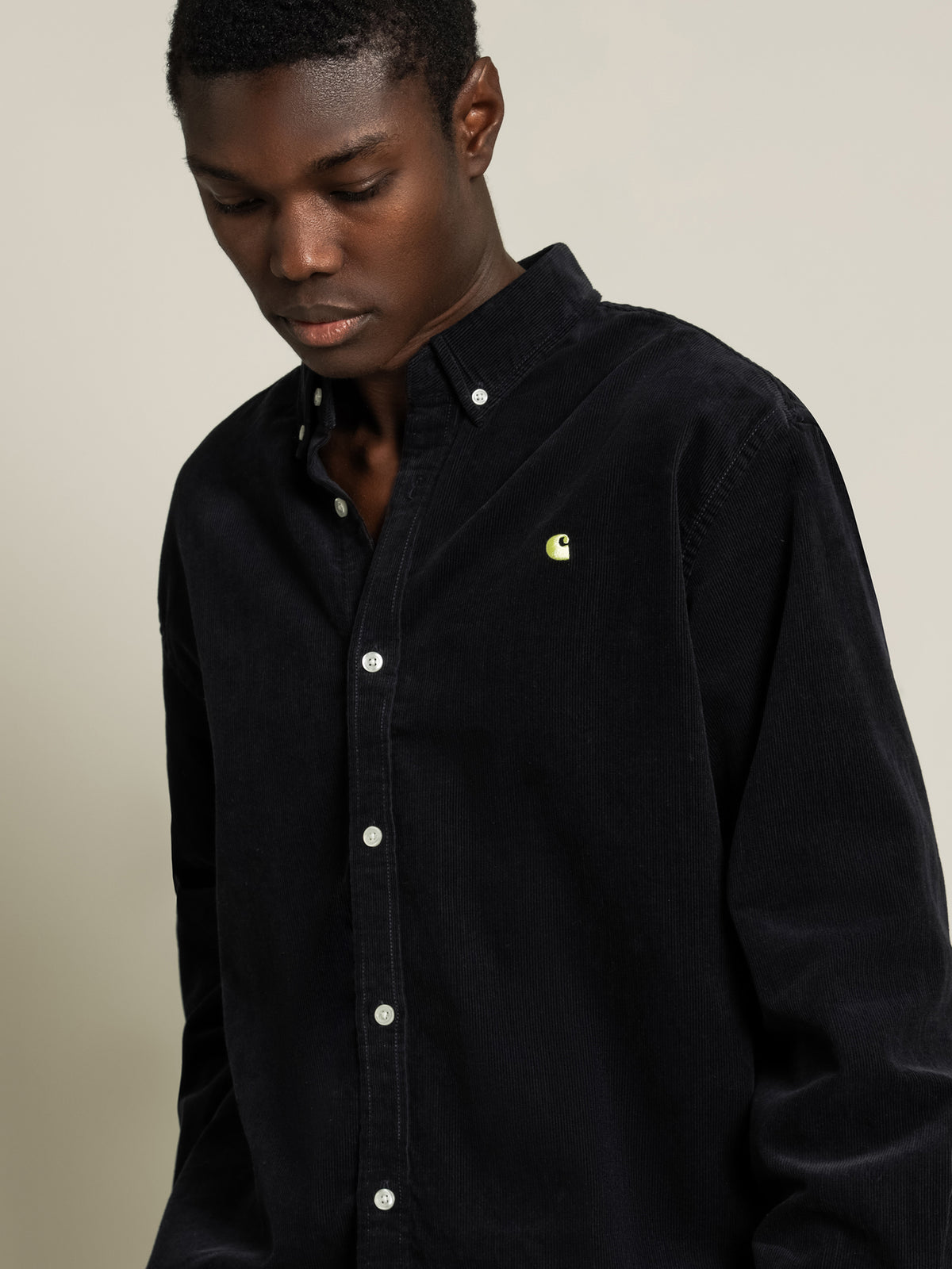 Long Sleeve Madison Cord Shirt in Dark Navy &amp; Limoncello