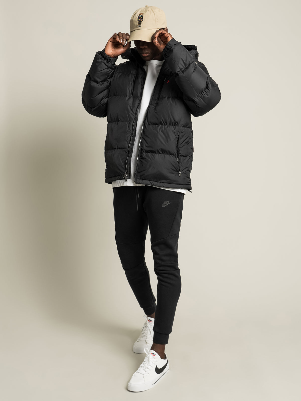 Zip Up Padded Puffer Jacket in Black