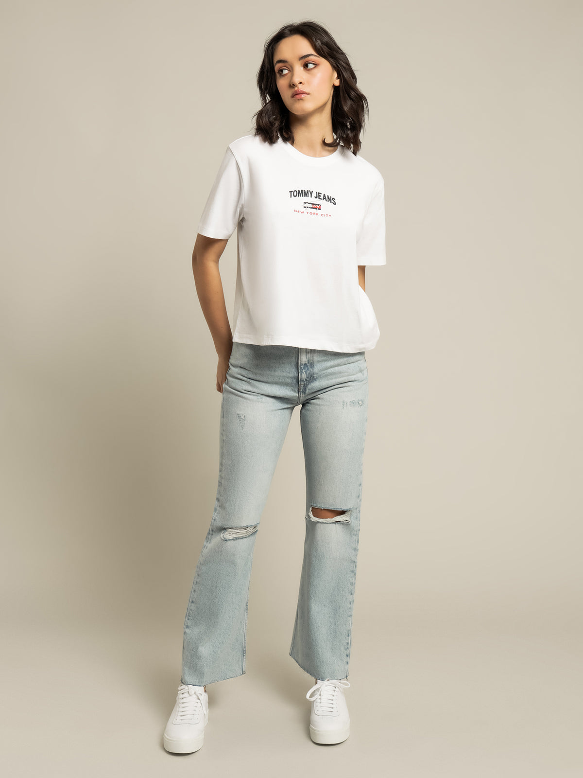 Tommy Hilfiger Timeless Cropped Fit Logo T-Shirt | White