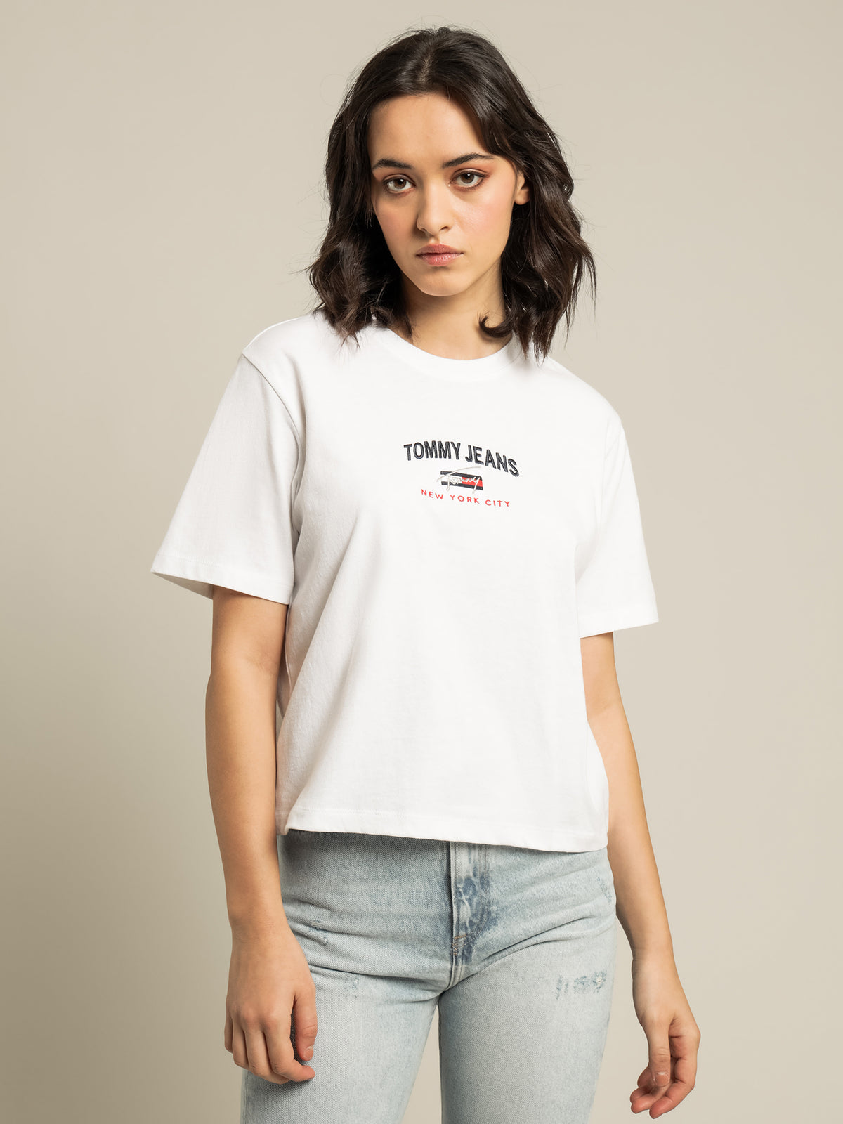 Timeless Cropped Fit Logo T-Shirt in White