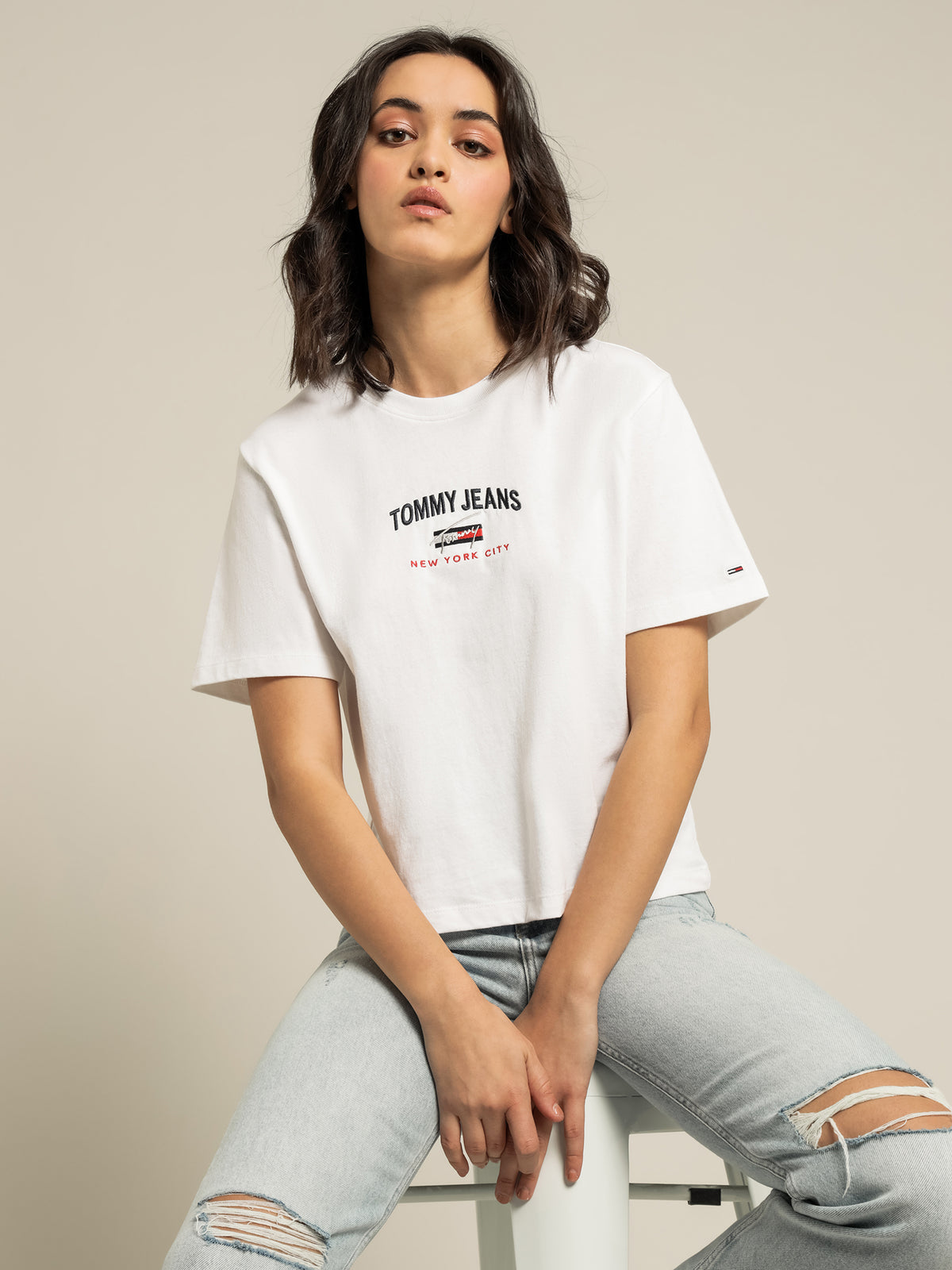 Tommy Hilfiger Timeless Cropped Fit Logo T-Shirt | White