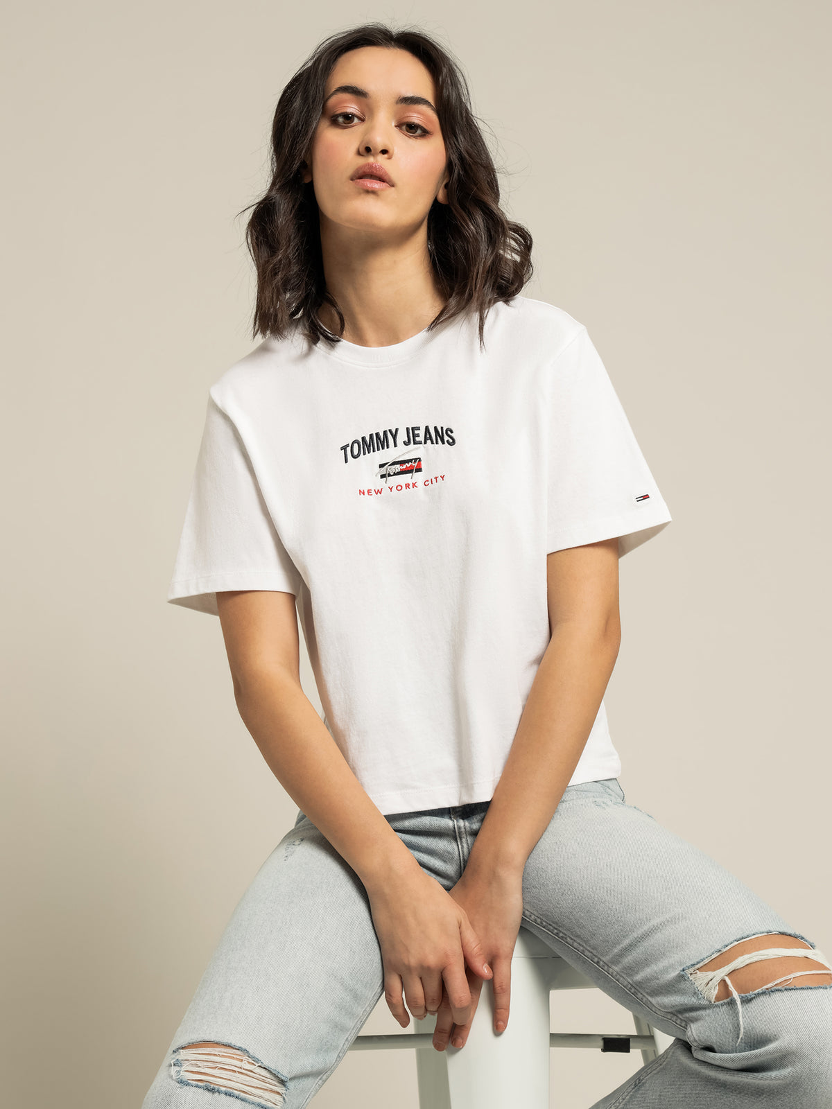 Timeless Cropped Fit Logo T-Shirt in White