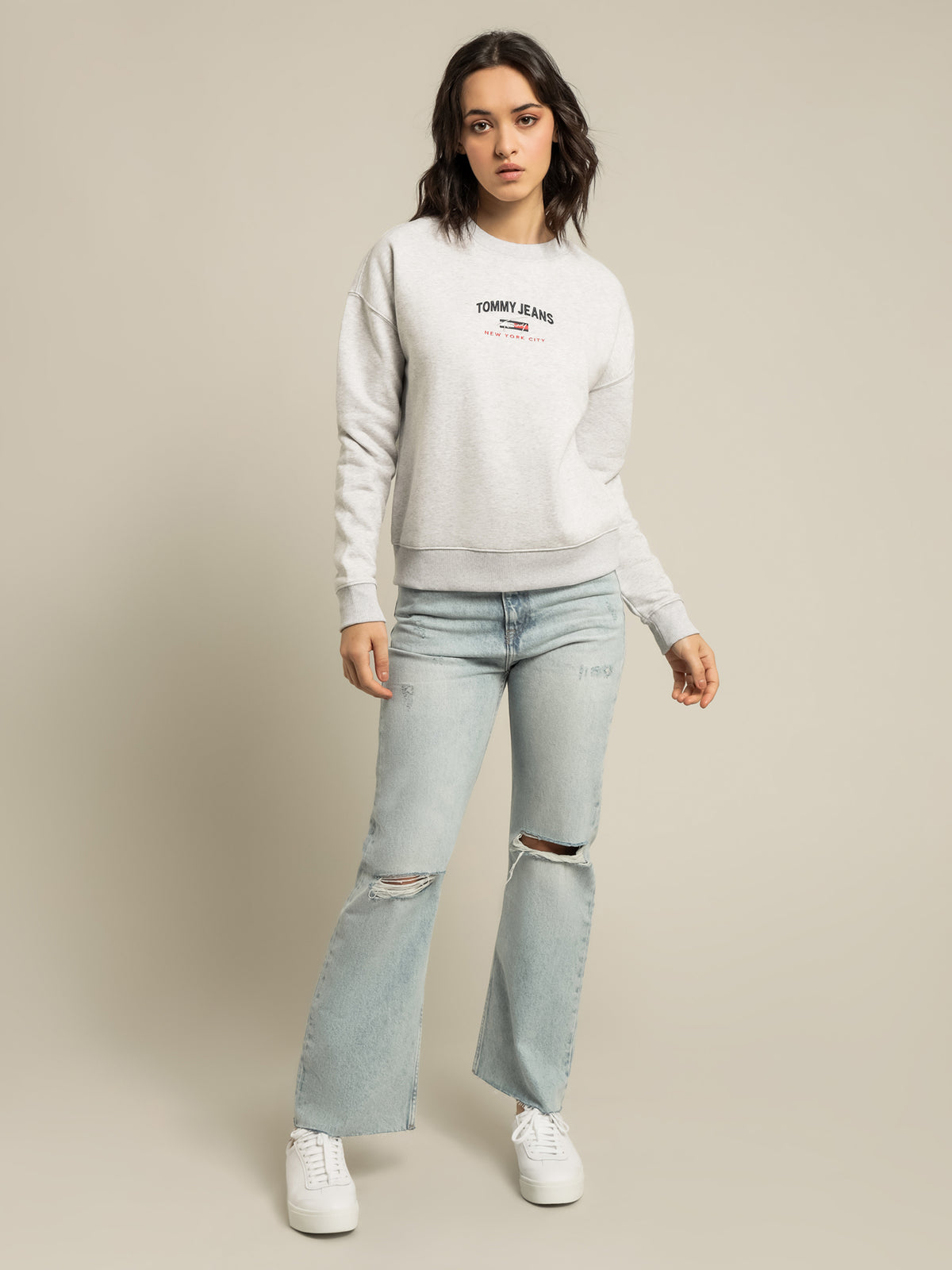 Timeless New York Logo Relaxed Fit Sweatshirt in Grey Marl