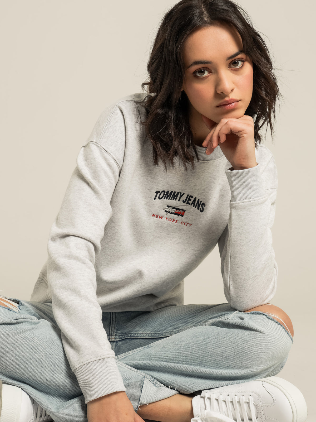 Timeless New York Logo Relaxed Fit Sweatshirt in Grey Marl