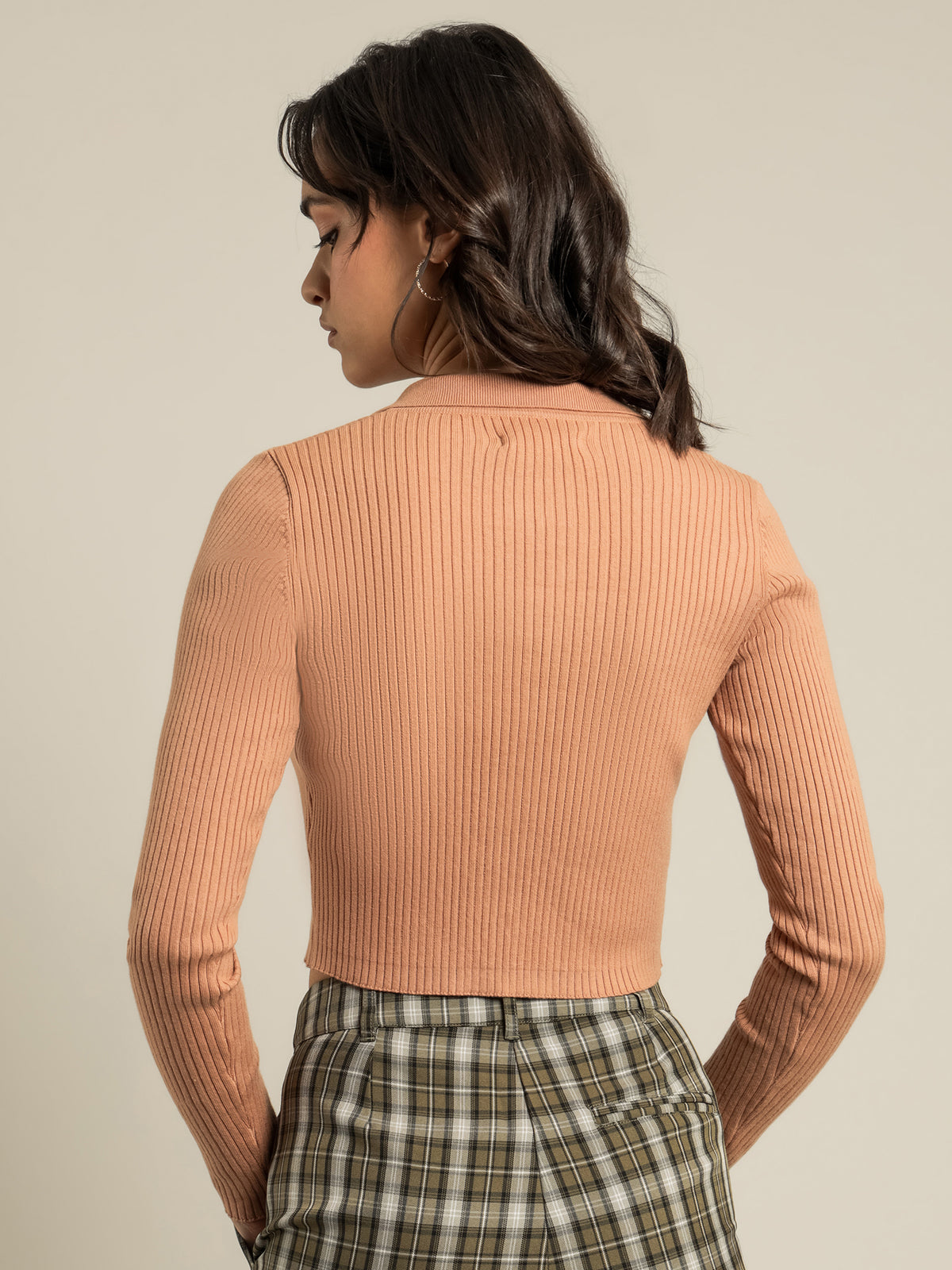Kendra Zip Front Knit Top in Peach