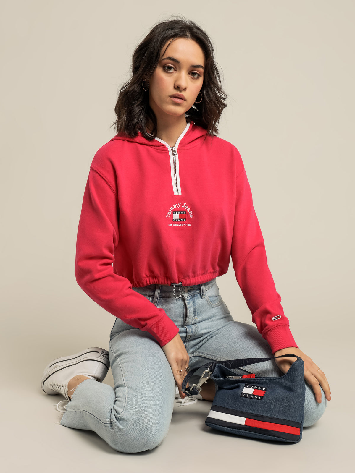 Tommy Badge Timeless Cropped Hoodie in Bright Jewel