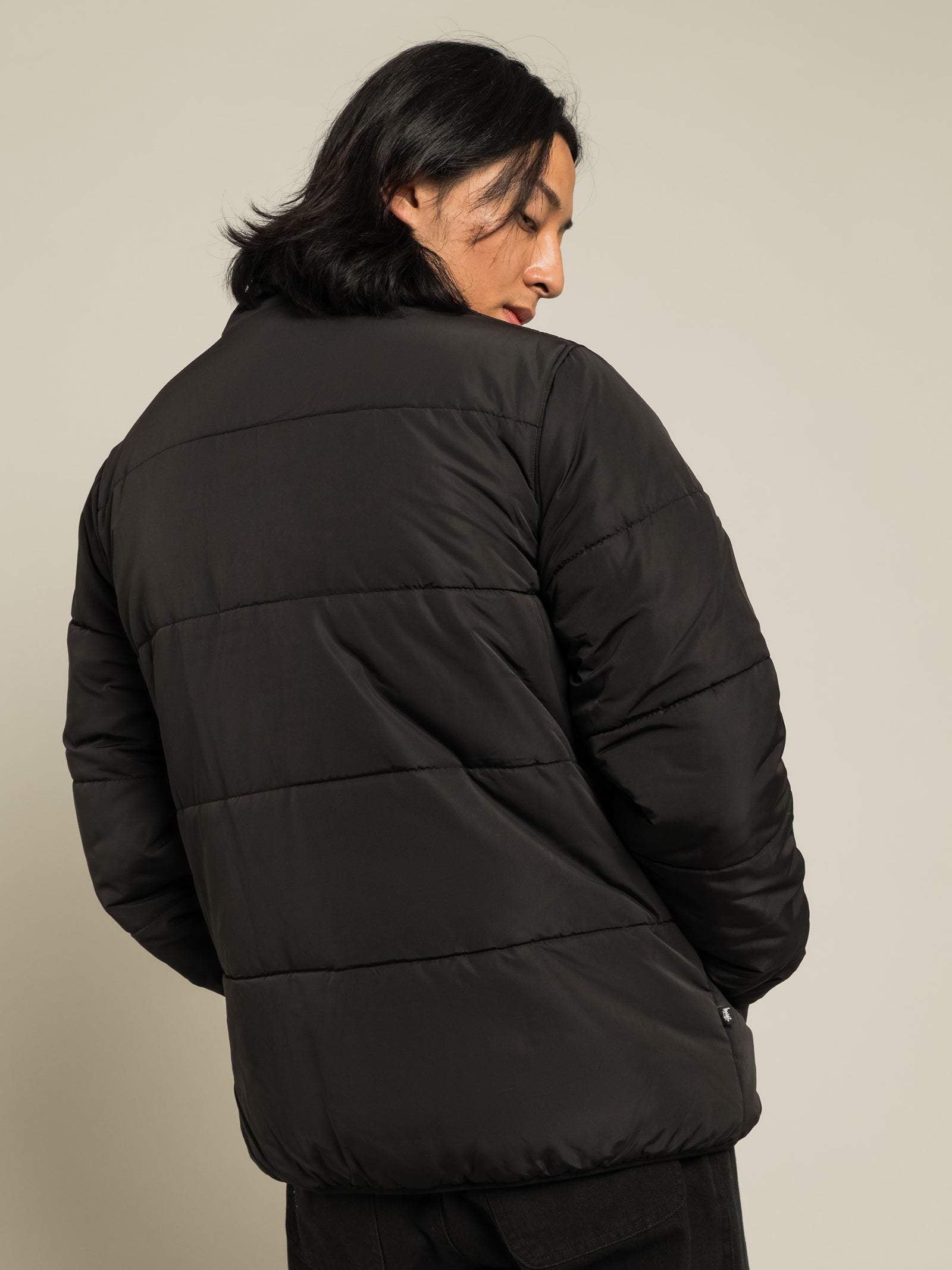 Lightweight Collared Puffer Jacket in Black