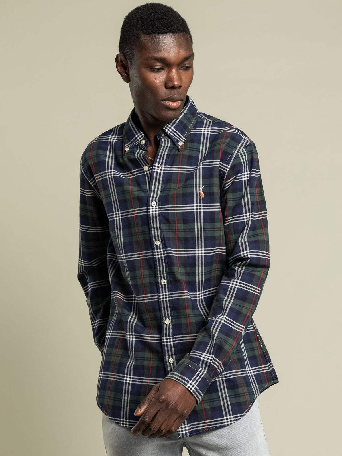 Button Up Flannel Shirt in Green Check