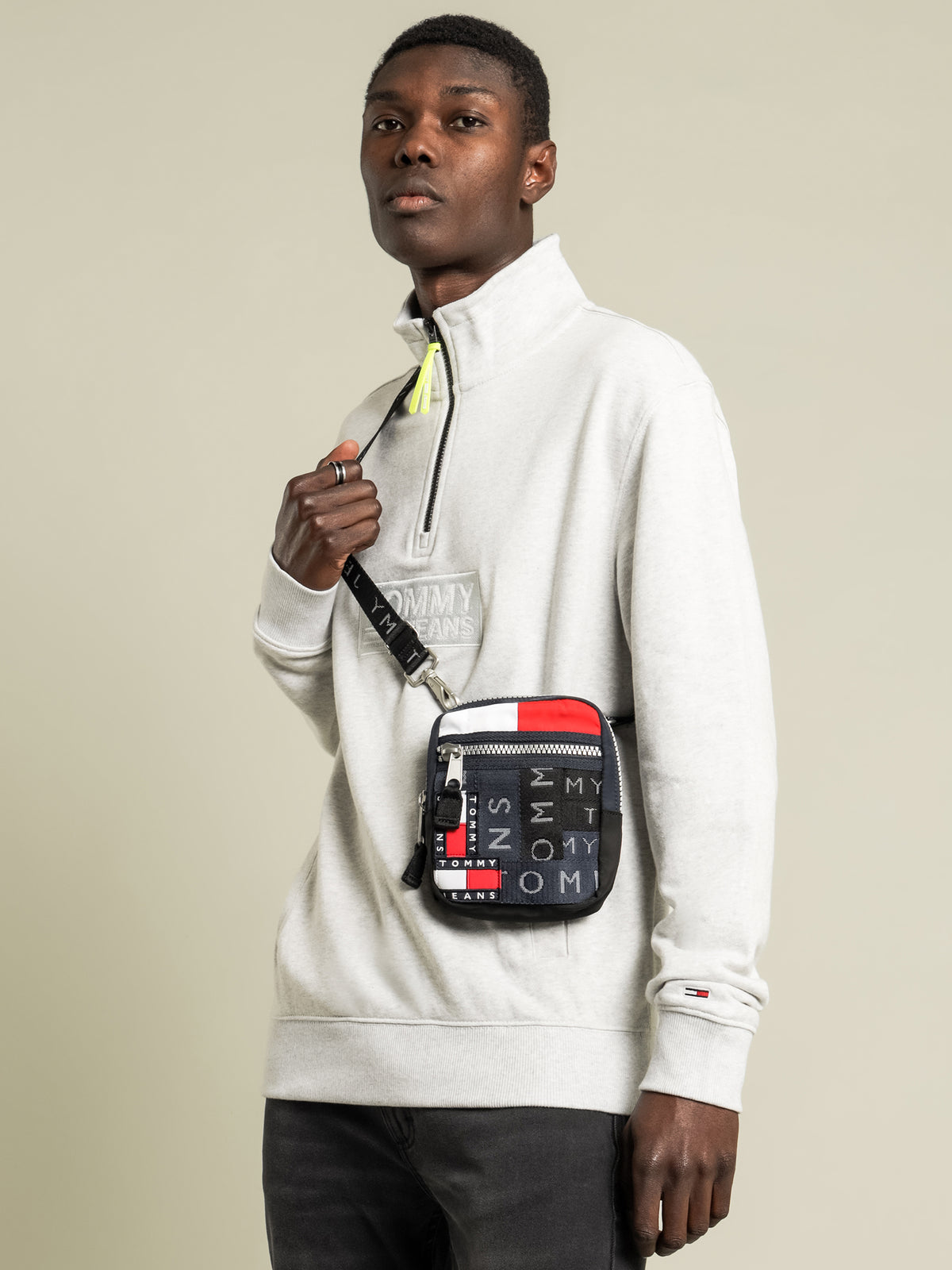 Tommy Hilfiger Tonal Corp Logo Zip Mock Neck Jumper | S