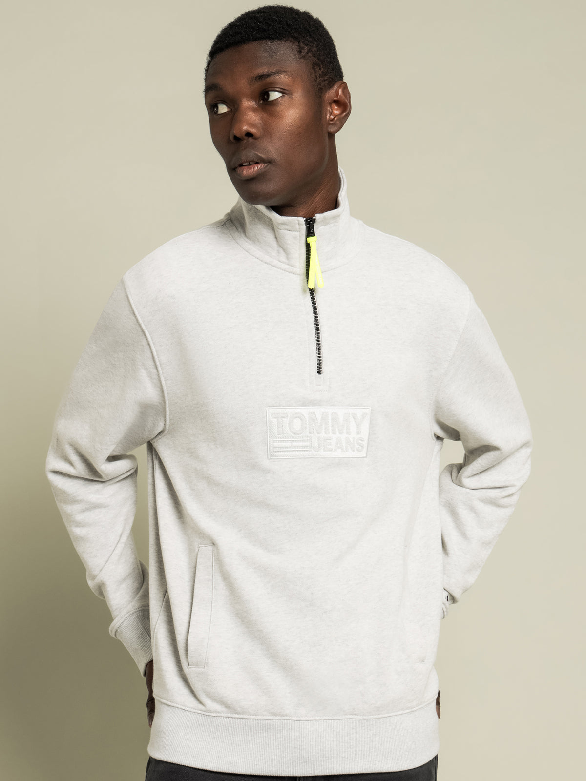 Tommy Hilfiger Tonal Corp Logo Zip Mock Neck Jumper | S