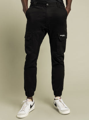 Sabre Fixed Waist Cargo Pants in Black