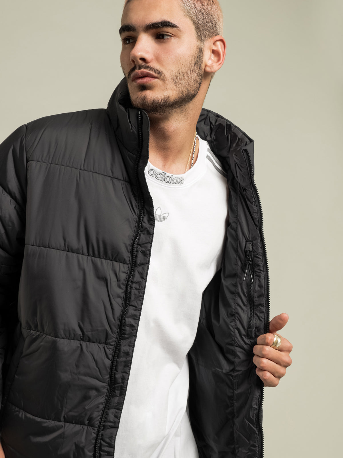 Padded Stand Up Collar Puffer Jacket in Black