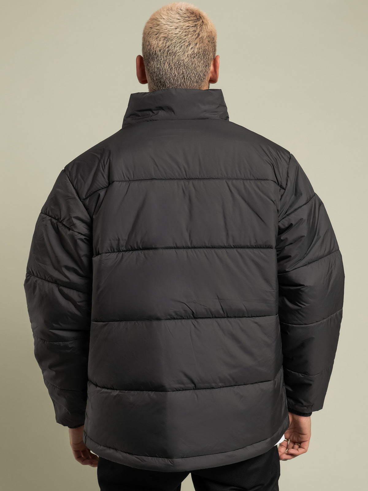 Padded Stand Up Collar Puffer Jacket in Black