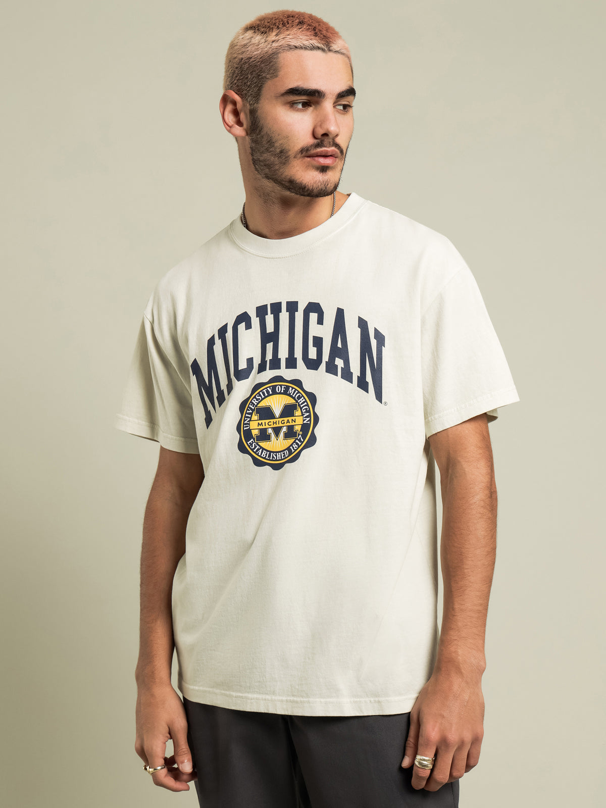 Michigan College Seal T-Shirt in Vintage White
