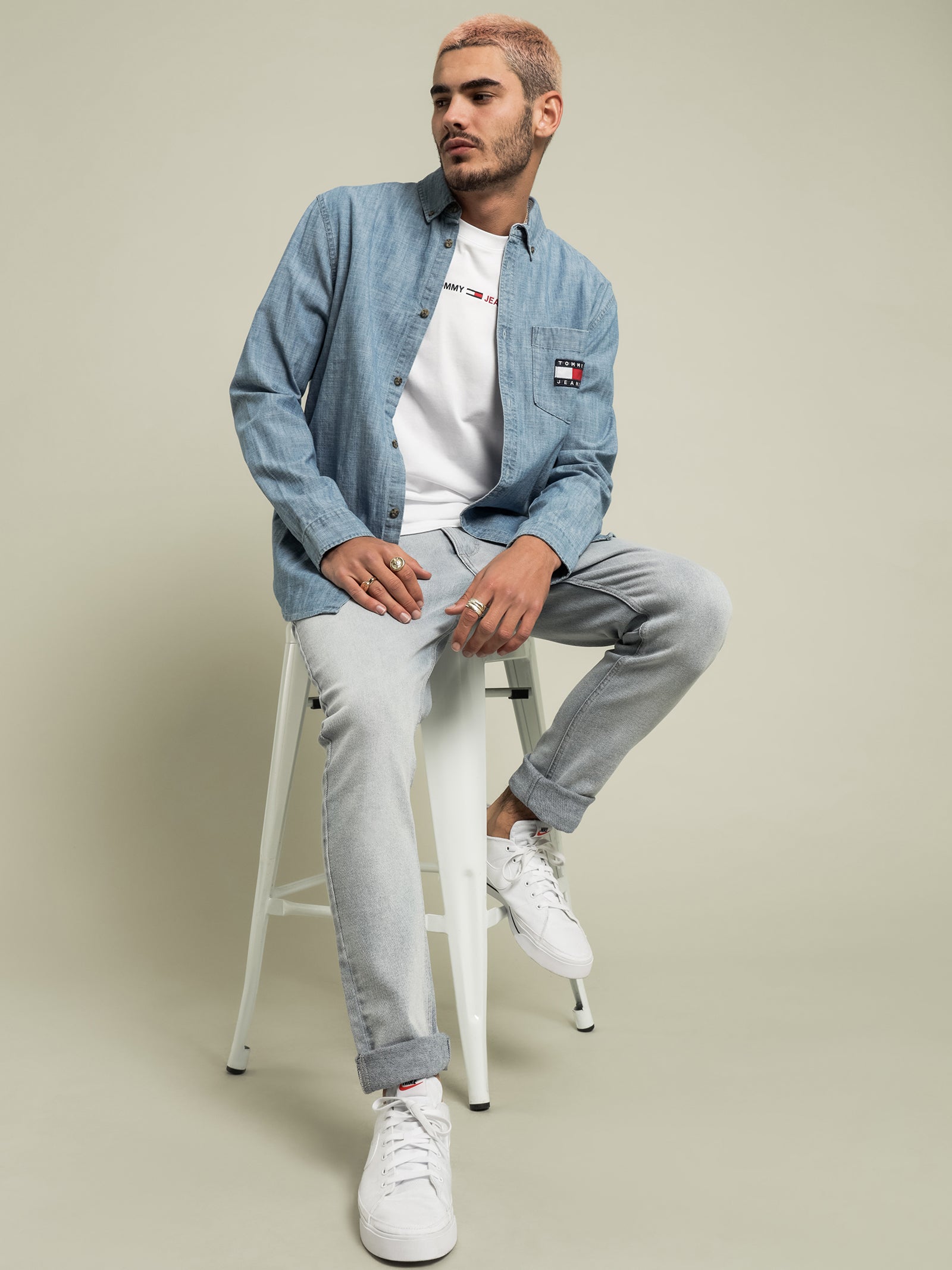 Chambray Badge Button Up Shirt