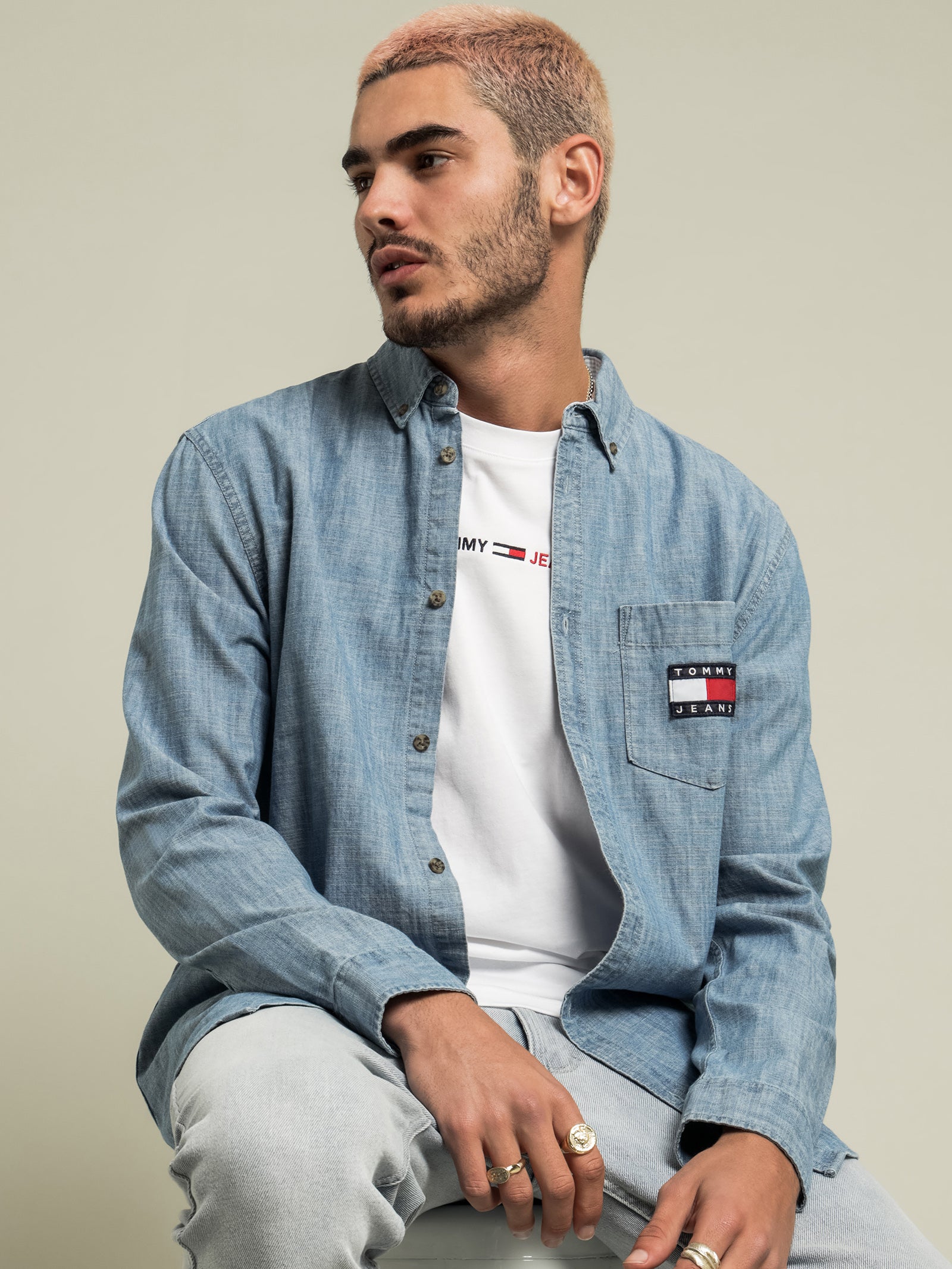 Chambray Badge Button Up Shirt