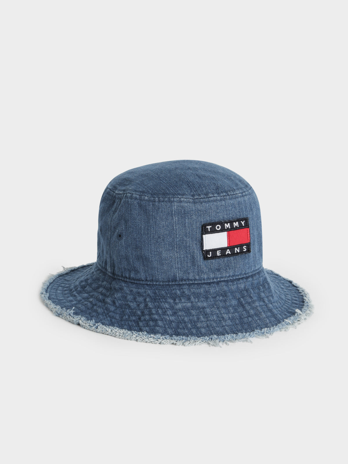 Tommy Badge Distressed Bucket Hat in Denim Blue