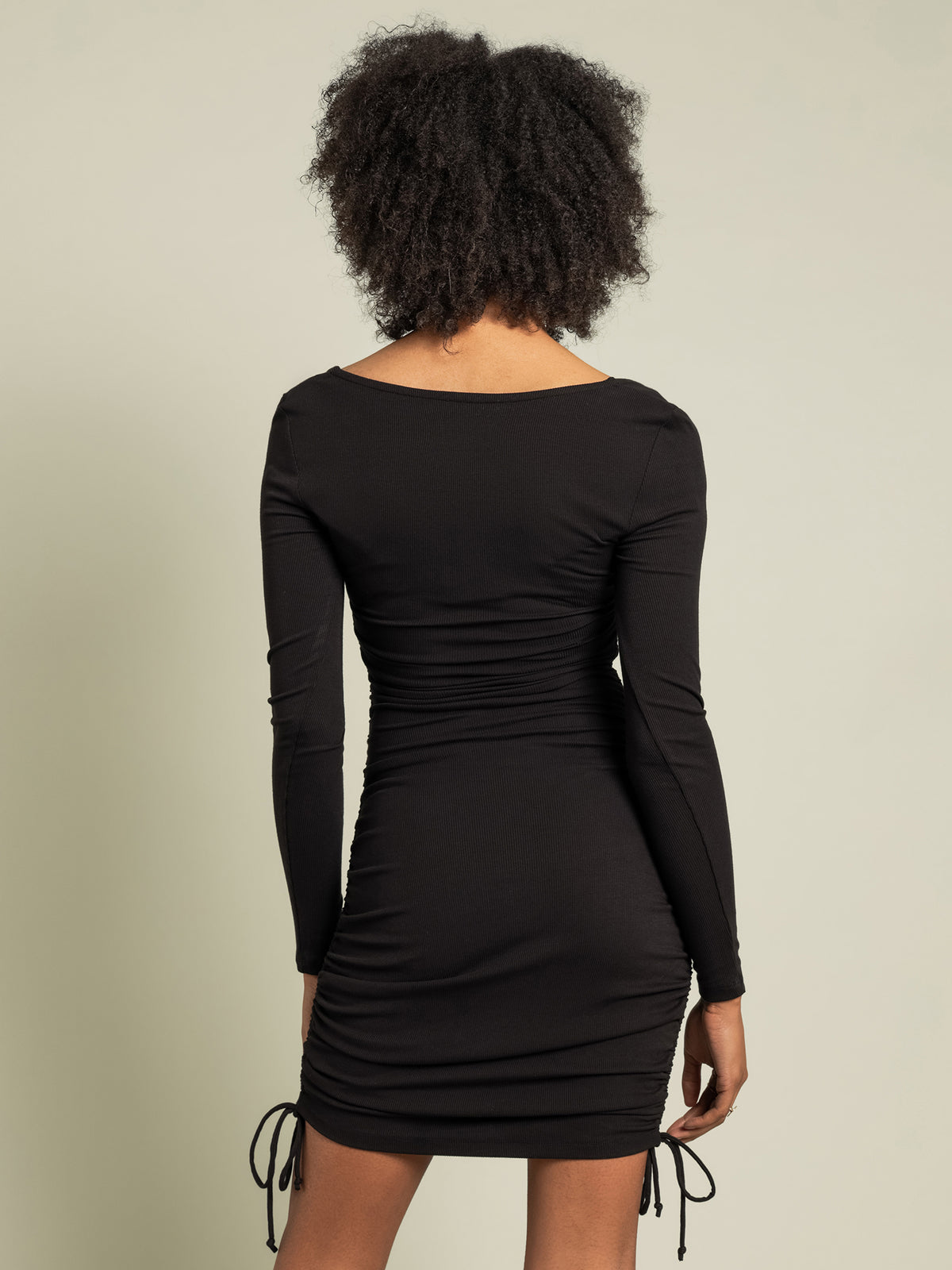 Khloe Ribbed Drawstring Dress in Black