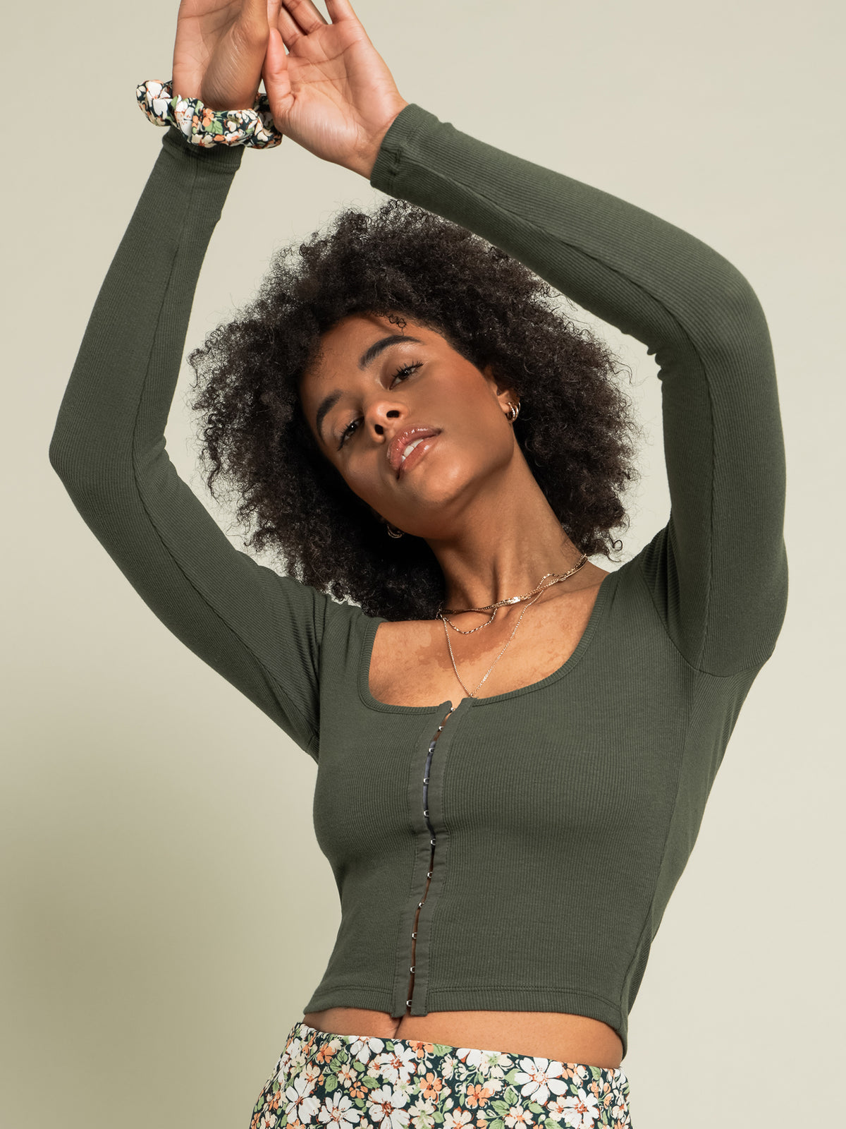Chelsea Rib Long Sleeve Top in Forest Green