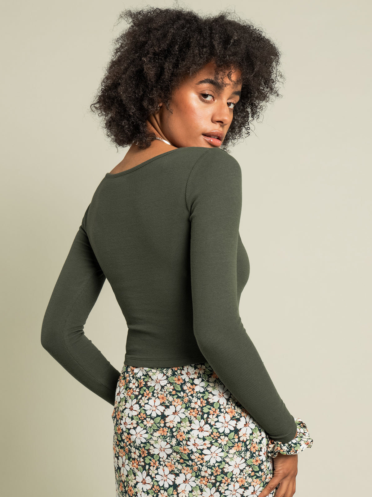 Chelsea Rib Long Sleeve Top in Forest Green