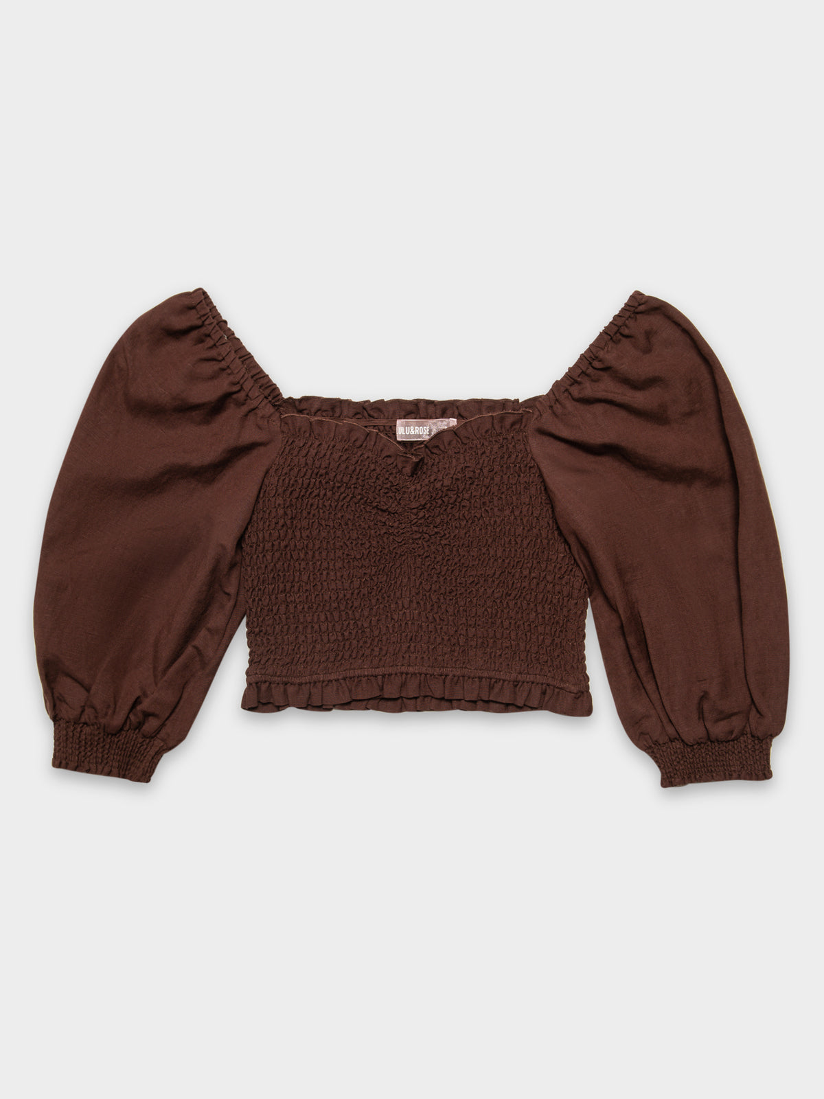Desiree Shirred Linen Top in Cacao