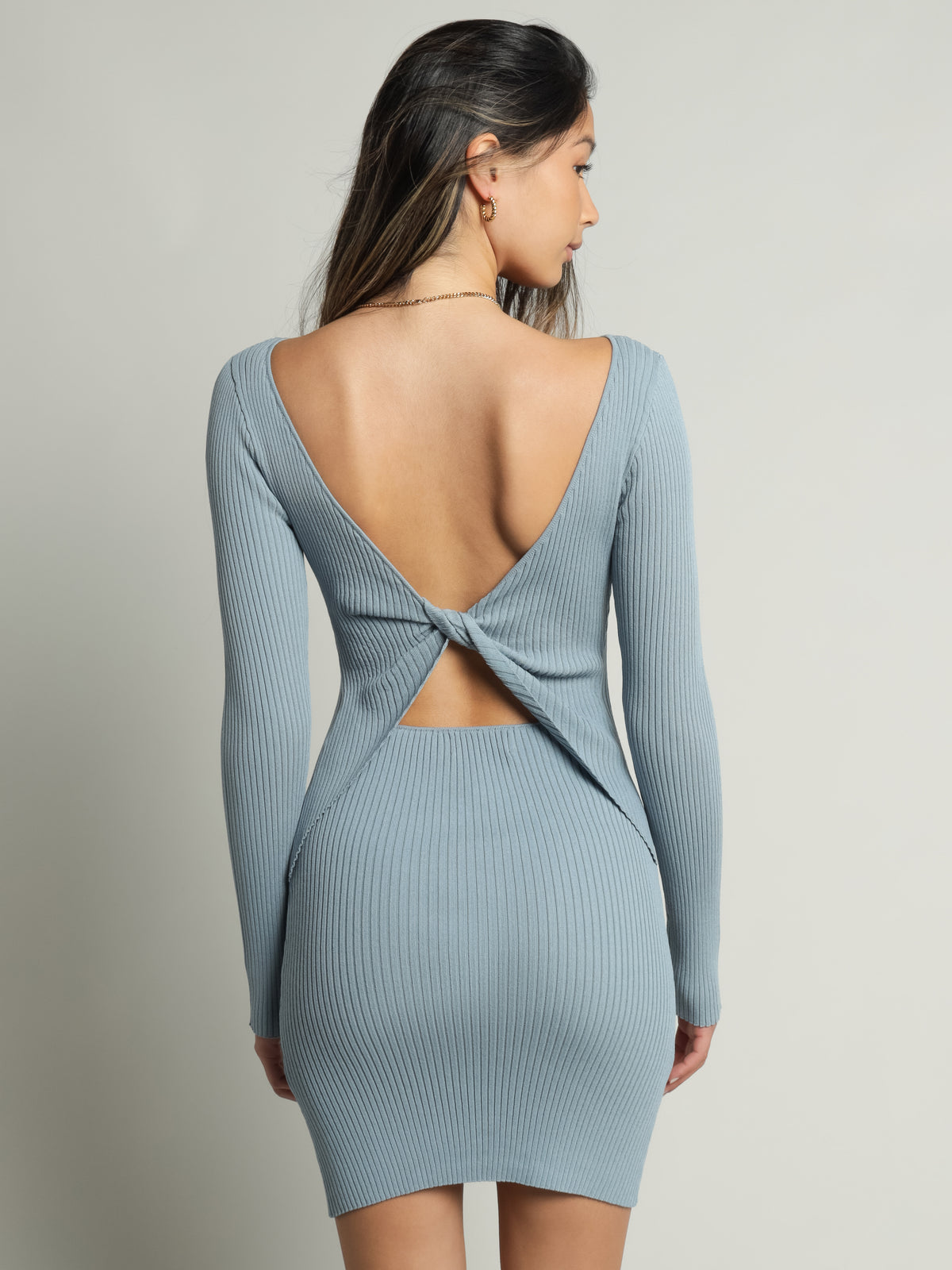 Dionne Long Sleeve Twist Back Dress in Horizon Blue