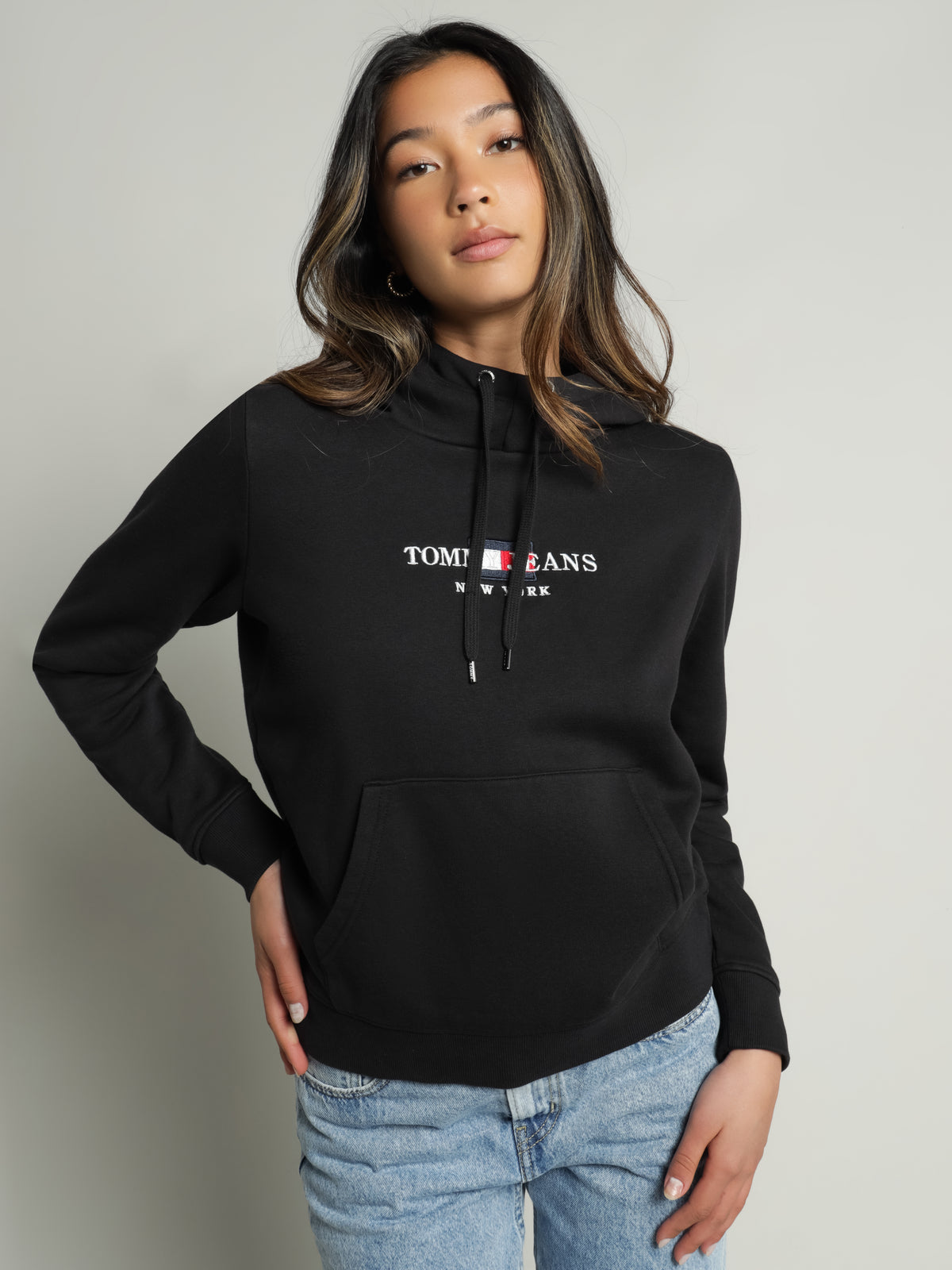 Logo Embroidered Hoodie in Black