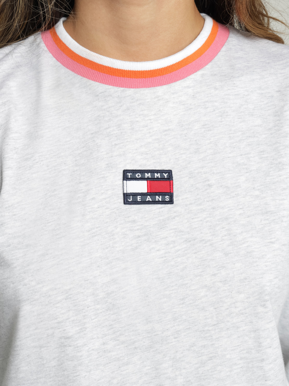 Tommy Hilfiger Boxy Cropped Ringer Long Sleeve T-Shirt | Silver Grey
