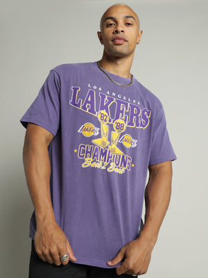 Vtg 80s LA Lakers 85 Champion Mens Purple T-Shirt