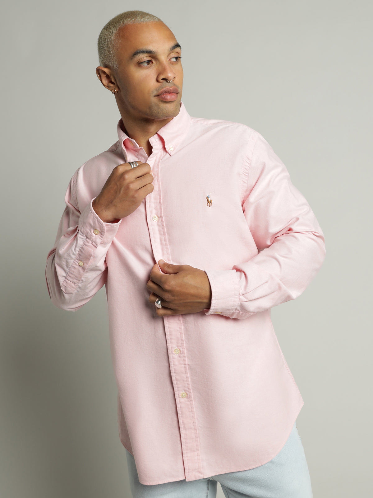 Long Sleeve Cotton Sport Shirt in Rose