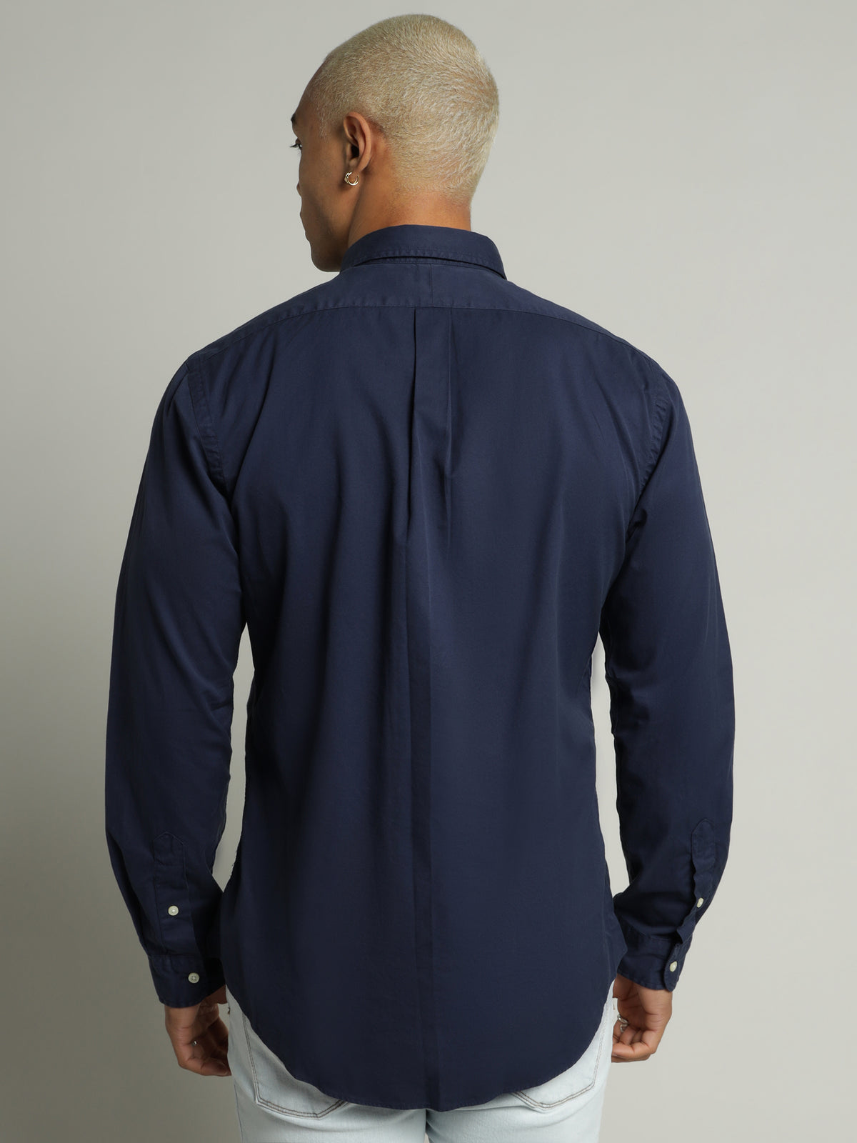 Slim Fit Twill Long Sleeve Shirt in Cruise Navy