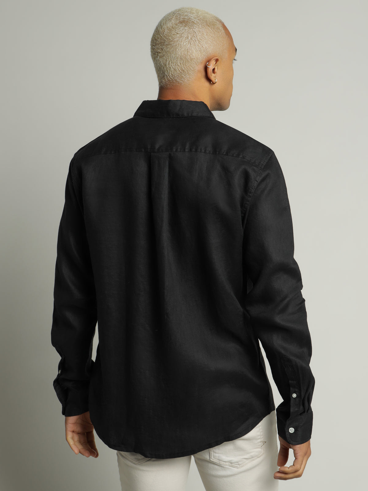 Nero Linen Long Sleeve Shirt in Black