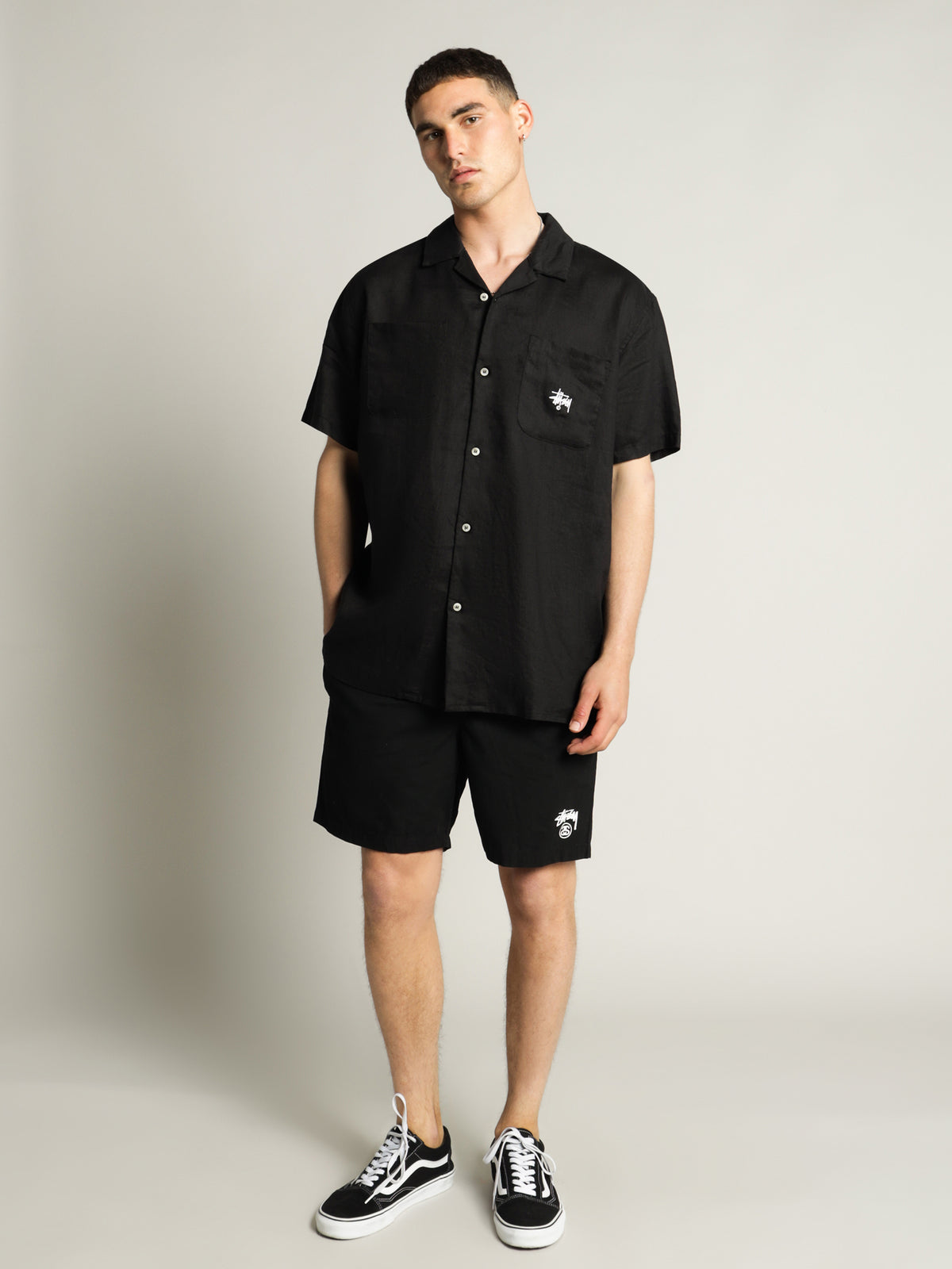 Short Sleeve Linen Shirt in Black