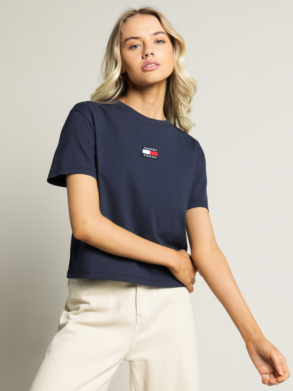 Tommy Centre Badge Crew T-Shirt in Navy