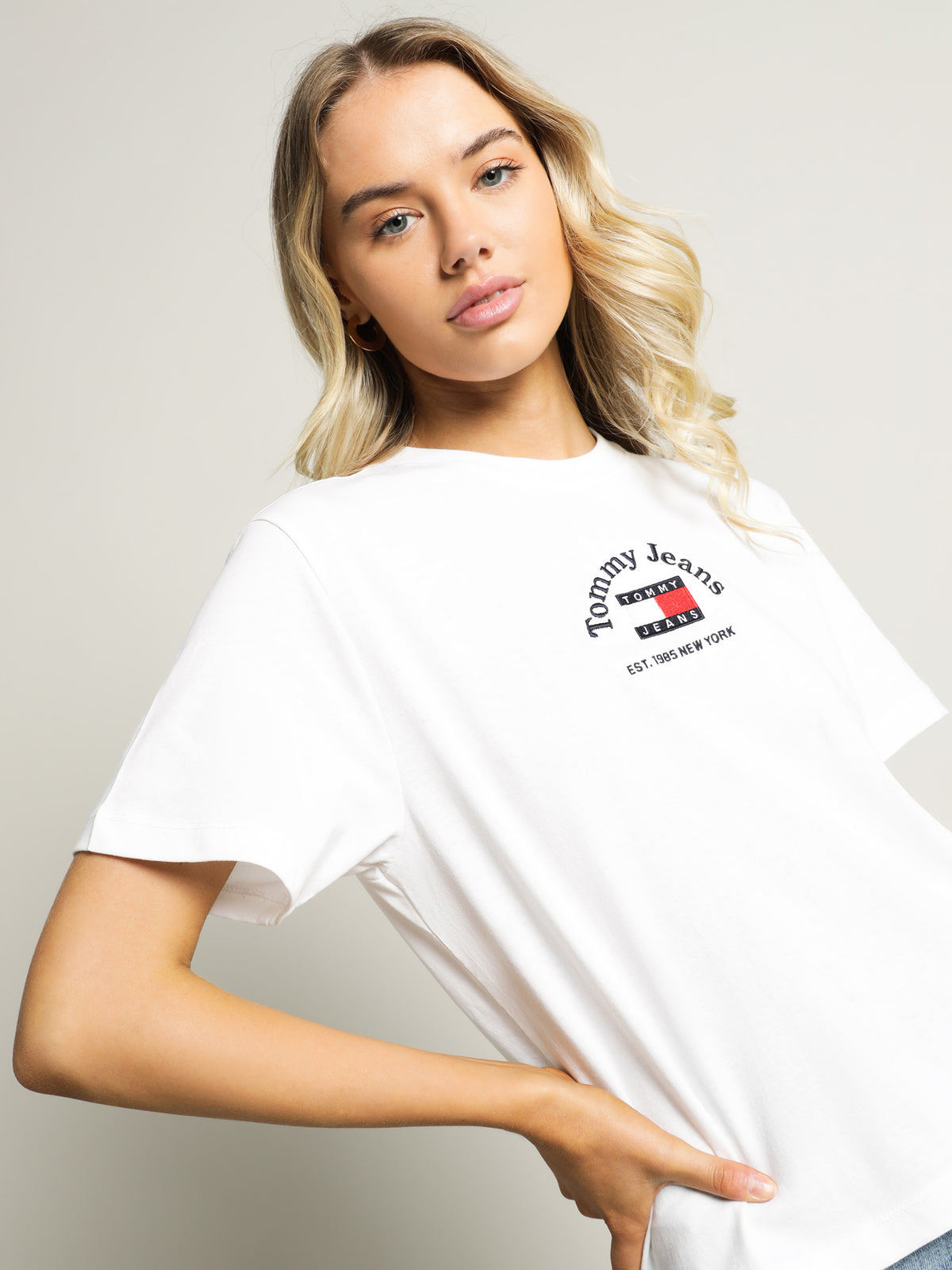 Boxy Cropped Badge T-Shirt in White