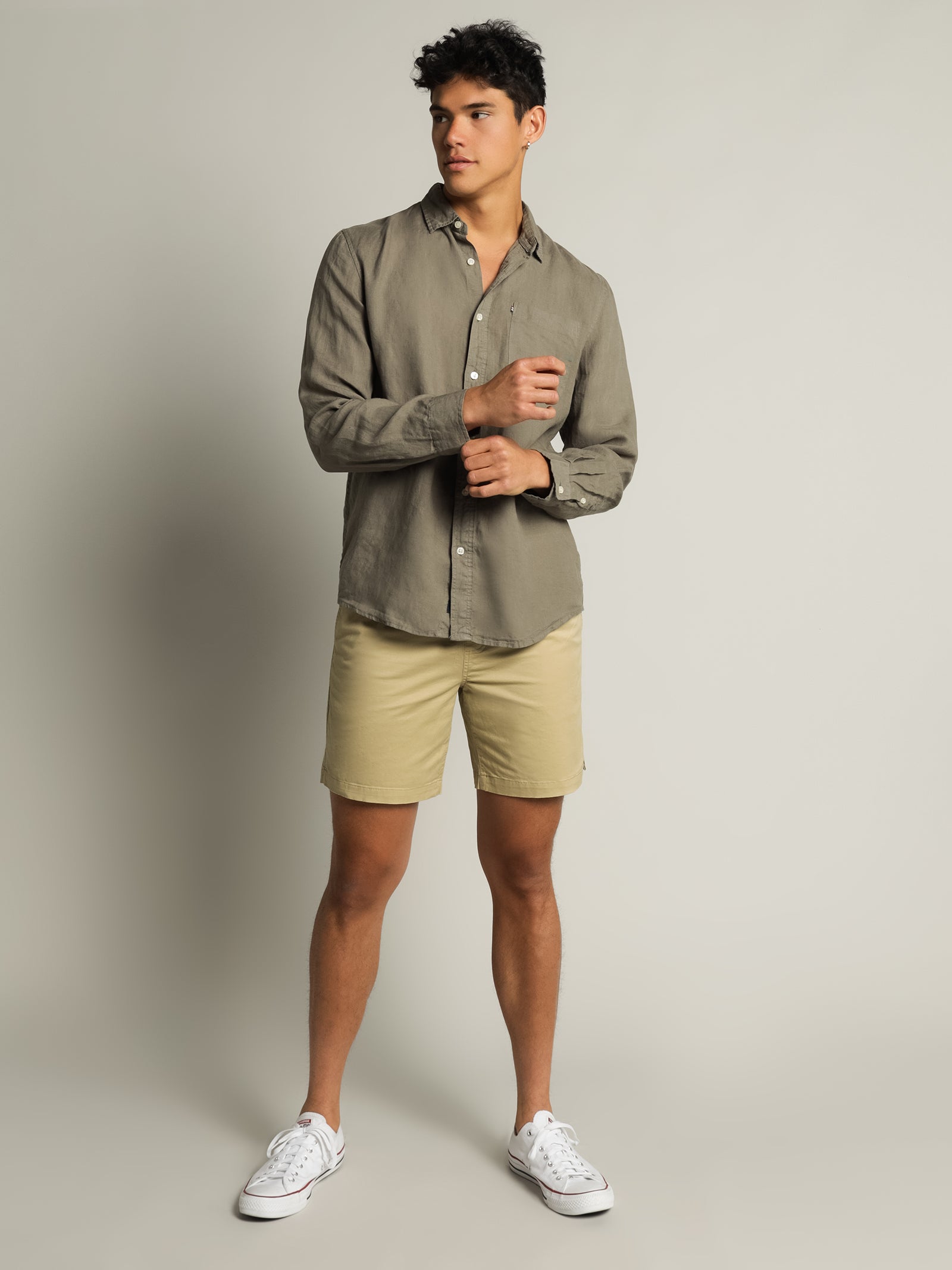 Academy Brand Hampton Linen Long Sleeve Shirt Olive Olive