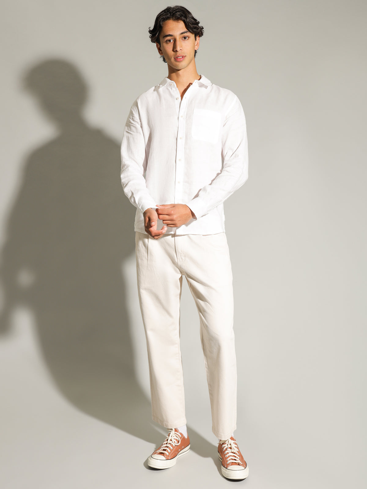 Nero Linen Long Sleeve Shirt in White