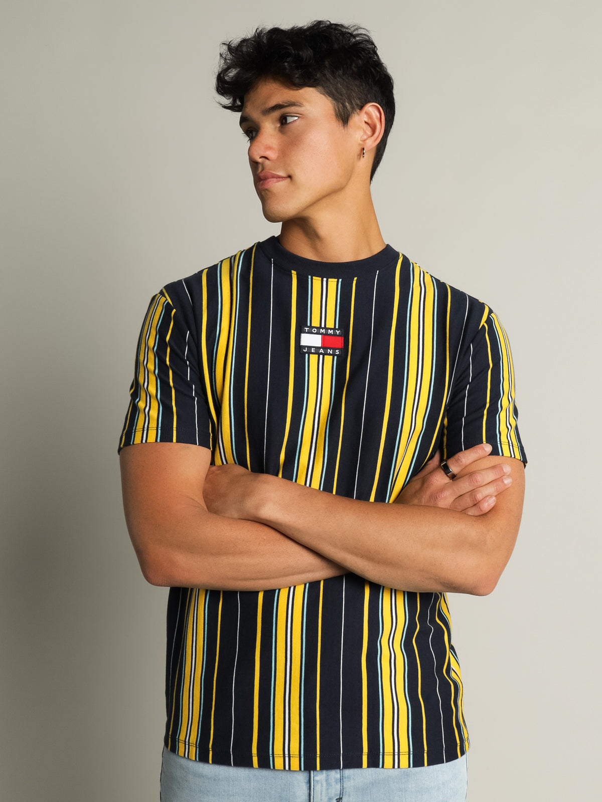 Tommy Badge Stripe T-Shirt in Twilight Navy Stripe