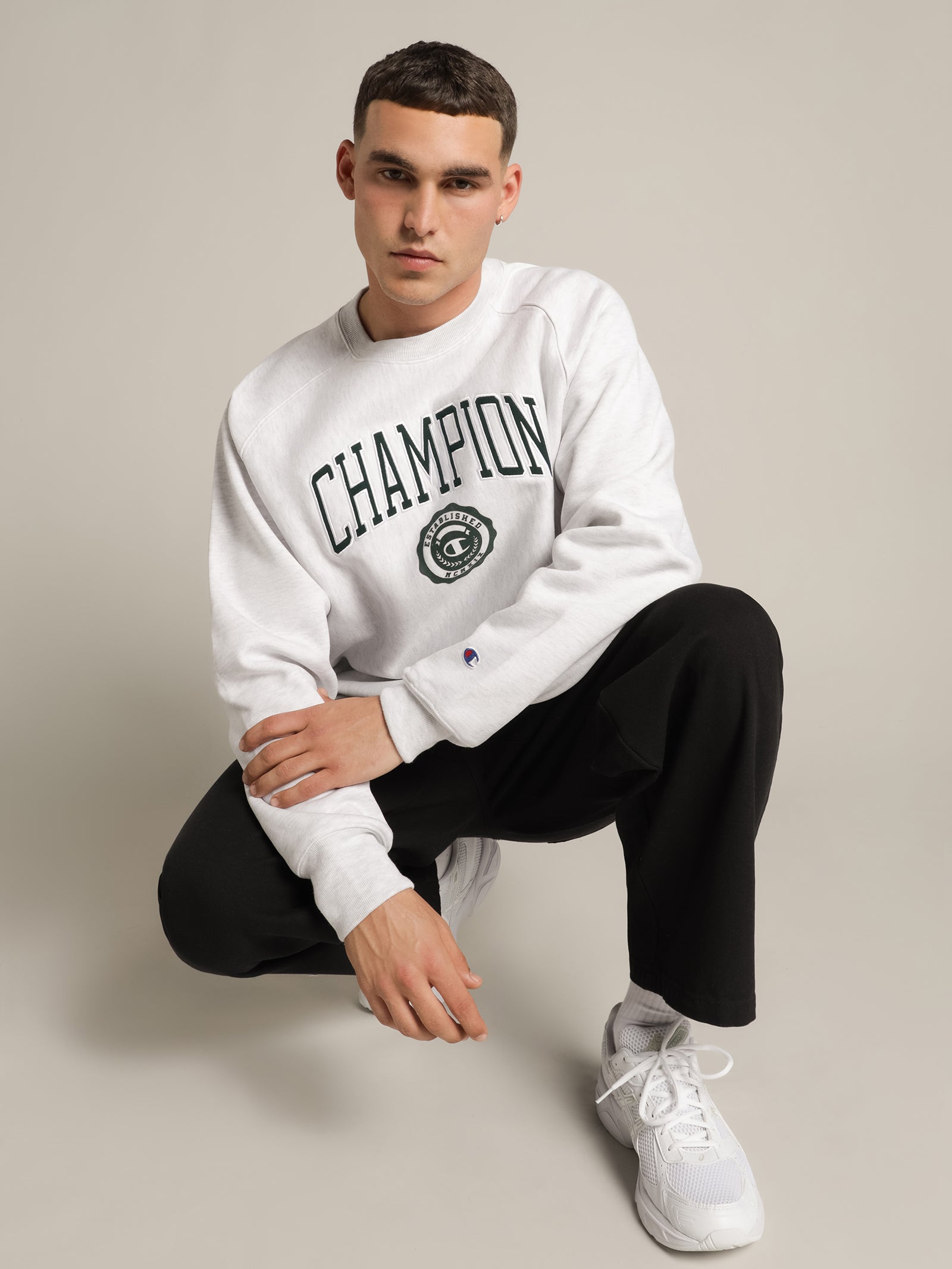 Crew Neck Champion Sweater Grey Sneakers Reverse Weave Archive