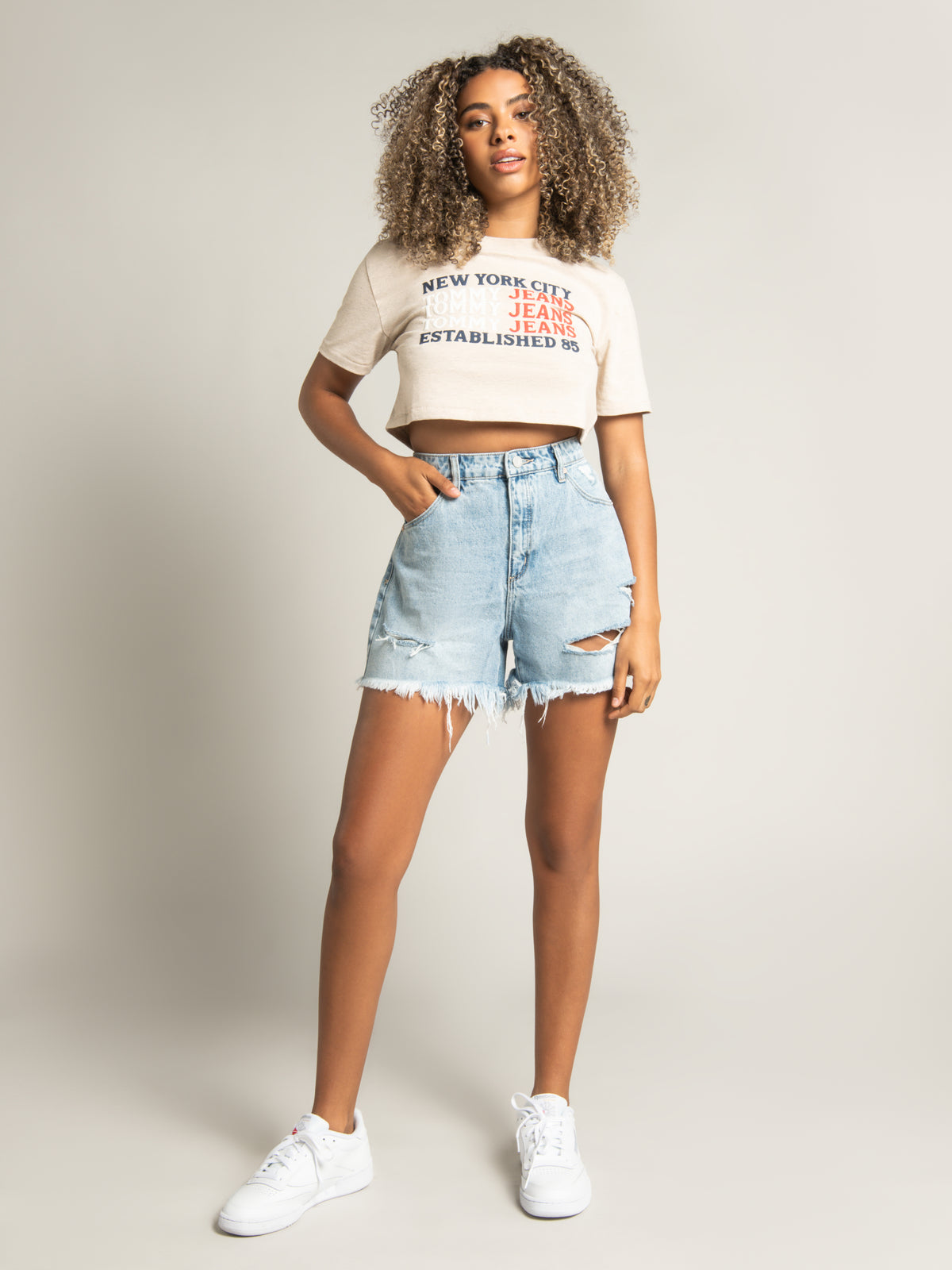 Repeat Logo Crop T-Shirt in Smooth Stone