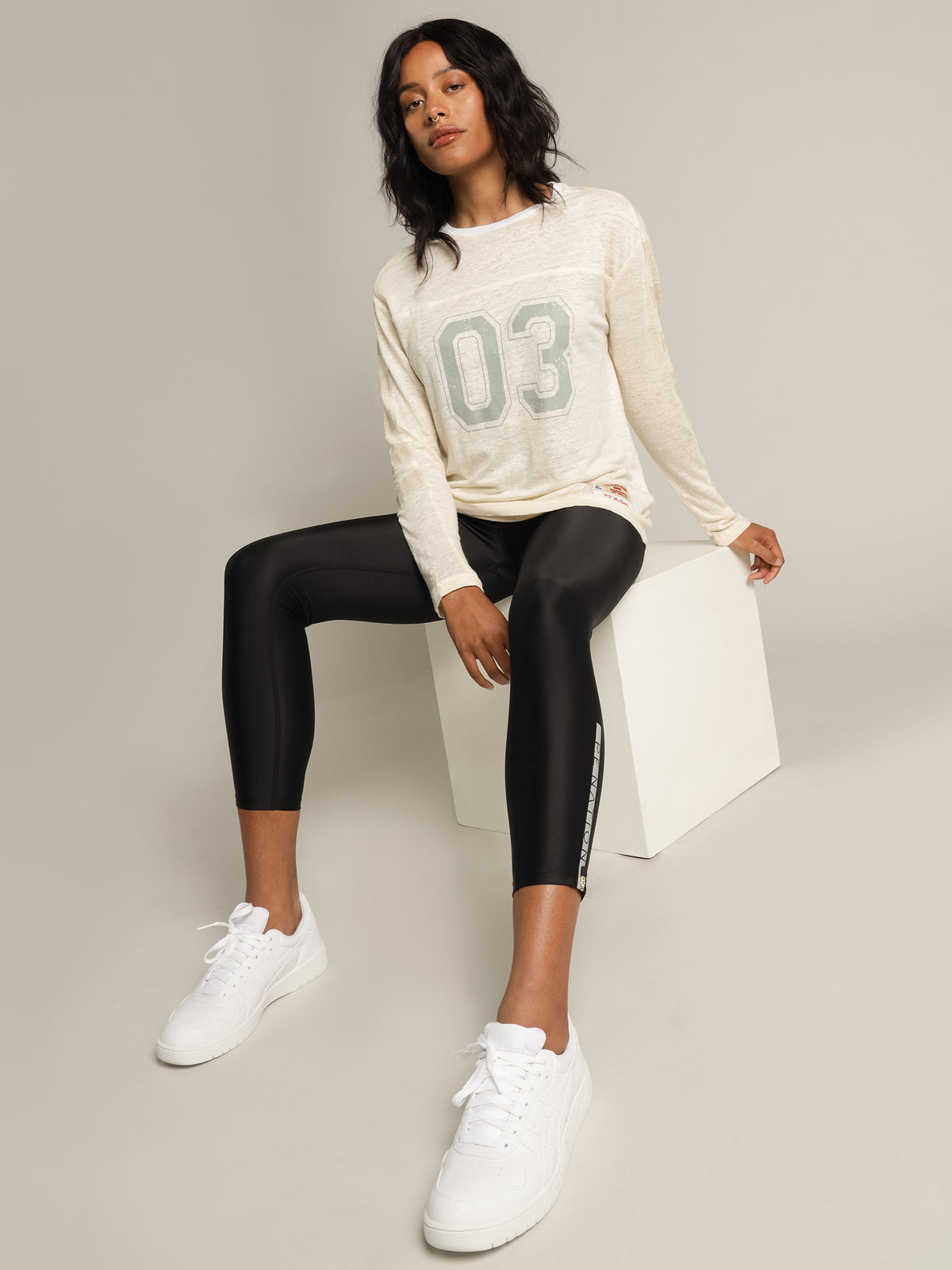 Goal Side Long Sleeve T-Shirt in Pearled Ivory